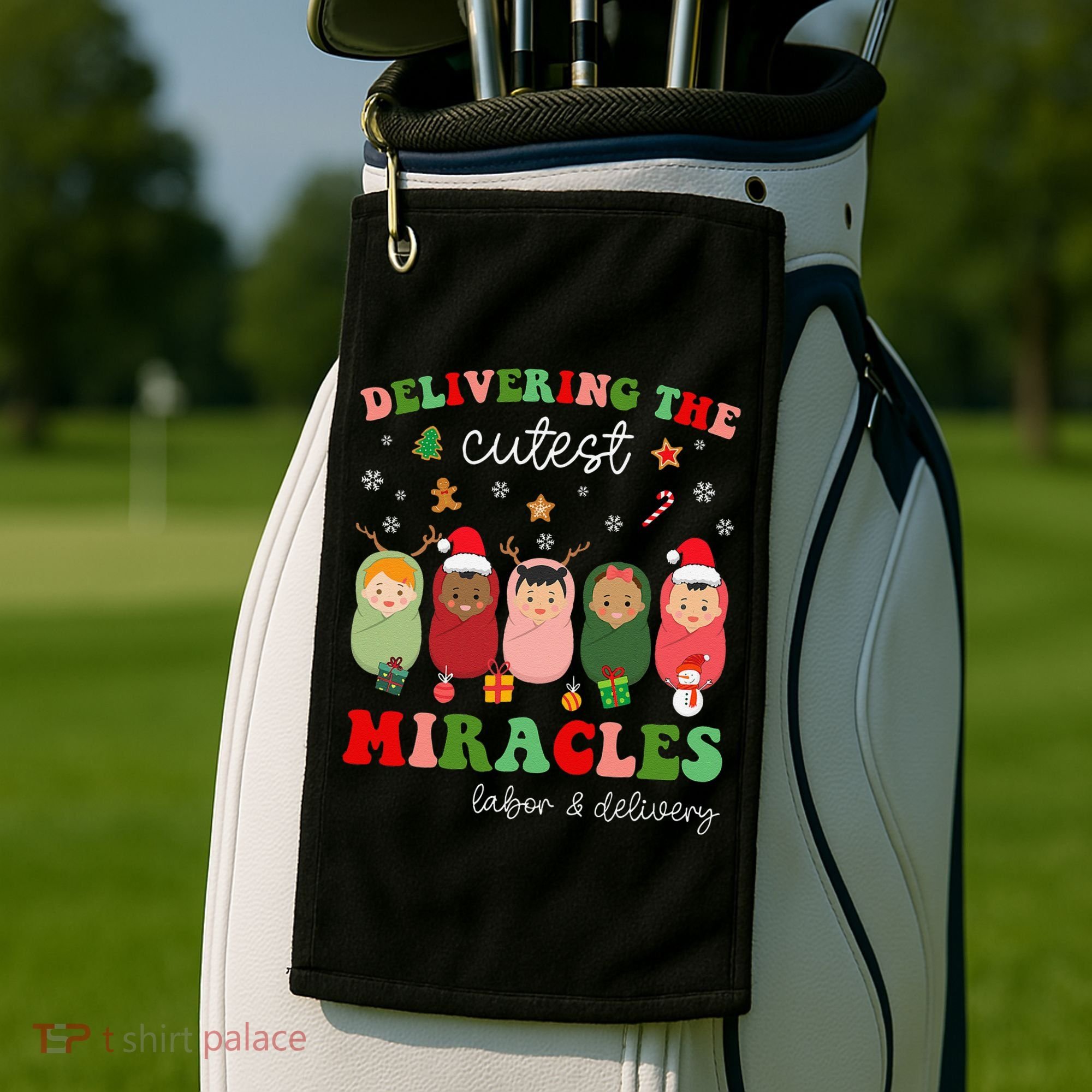 Delivering Cutest Miracles Labor & Delivery Nurse Christmas Golf Towel
