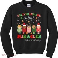 Delivering Cutest Miracles Labor & Delivery Nurse Christmas Kids Sweatshirt thumb 0