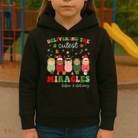 Delivering Cutest Miracles Labor & Delivery Nurse Christmas Kids Hoodie thumb 3