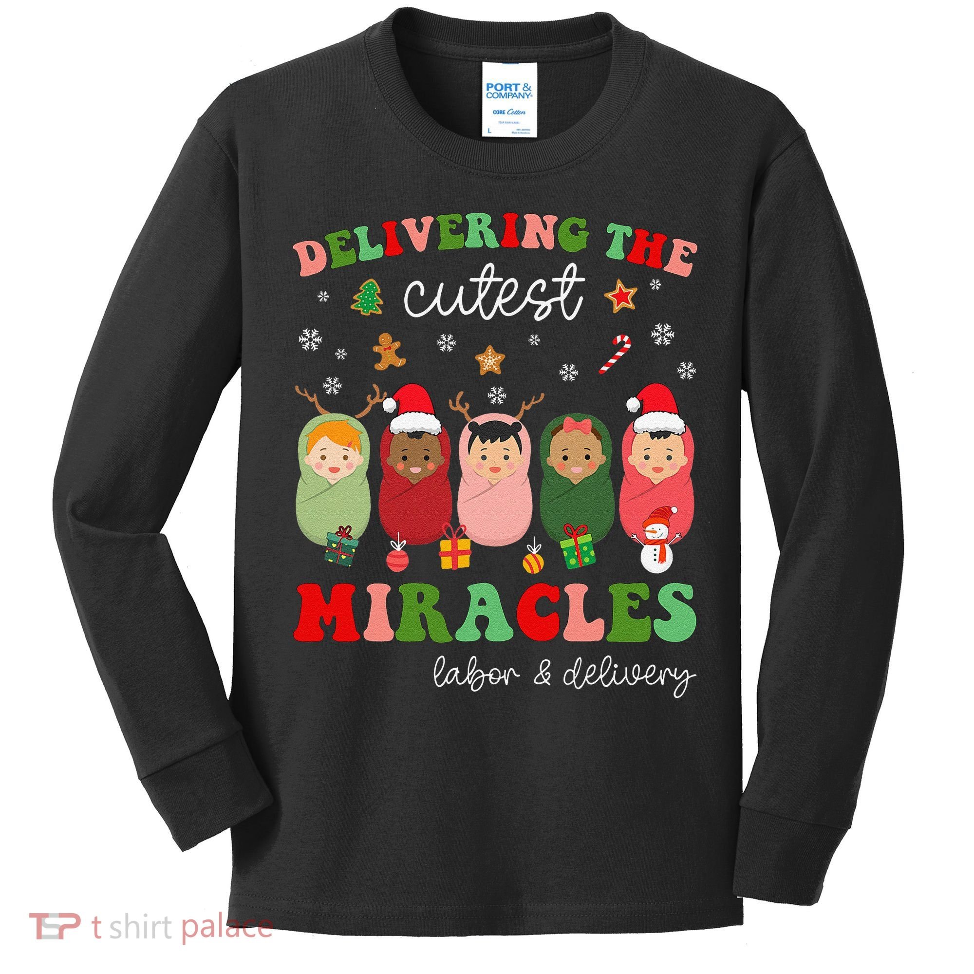Delivering Cutest Miracles Labor & Delivery Nurse Christmas Kids Long Sleeve Shirt