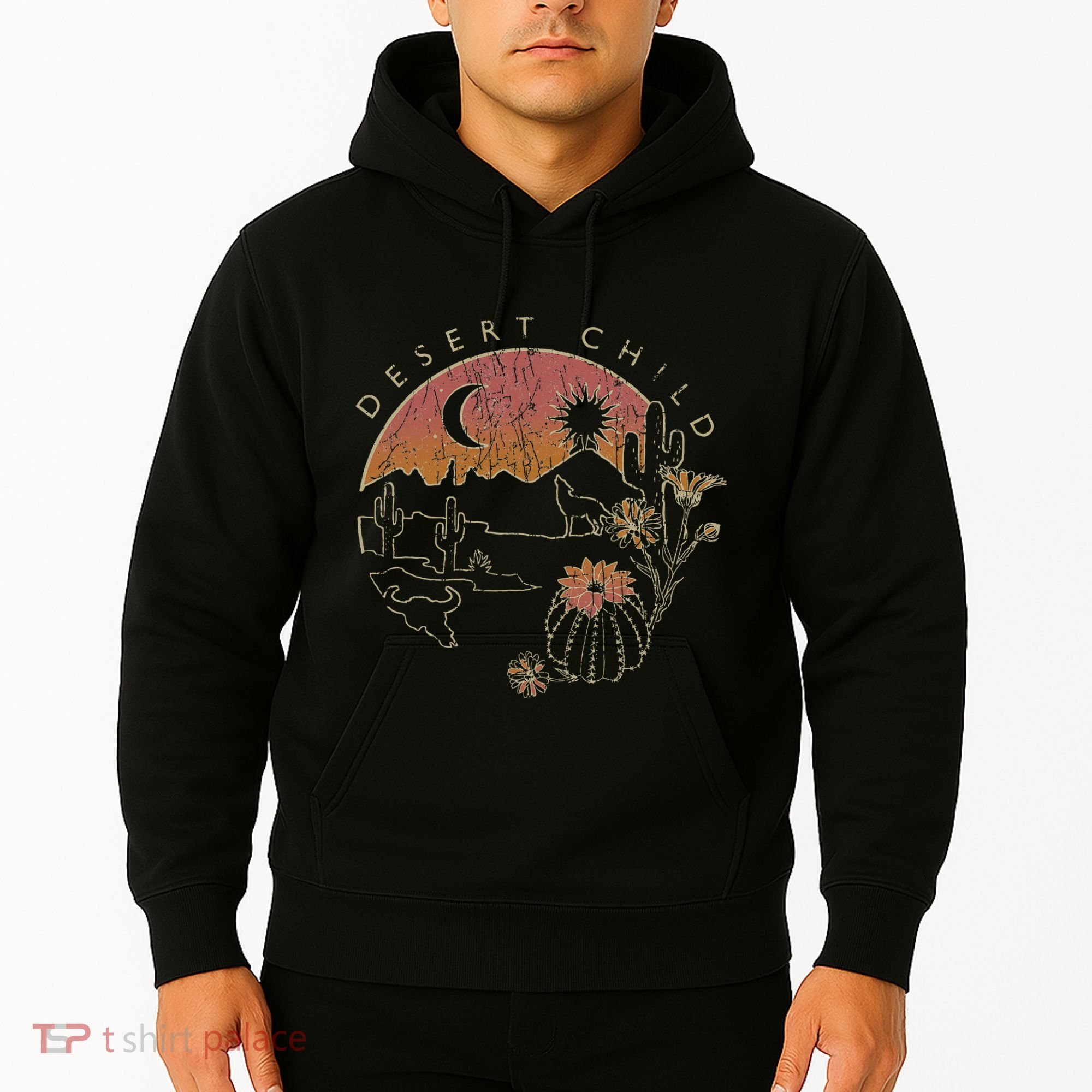 Desert Child Night Landscape Outline Hoodie