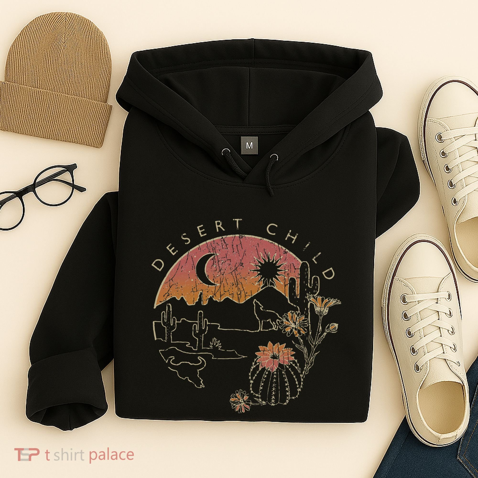 Desert Child Night Landscape Outline Hoodie