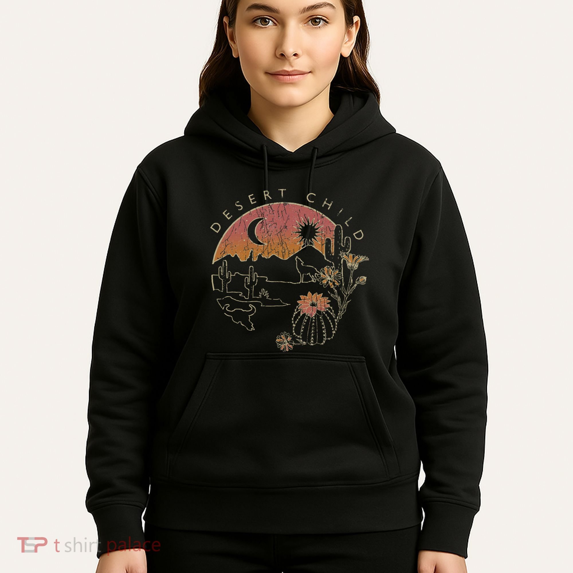 Desert Child Night Landscape Outline Hoodie