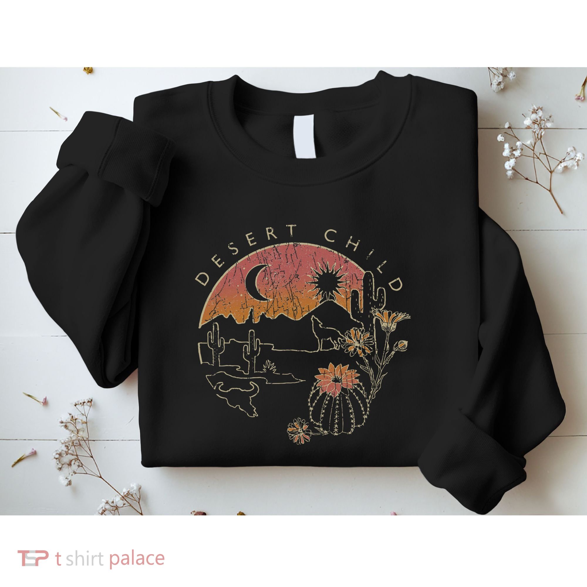Desert Child Night Landscape Outline Sweatshirt
