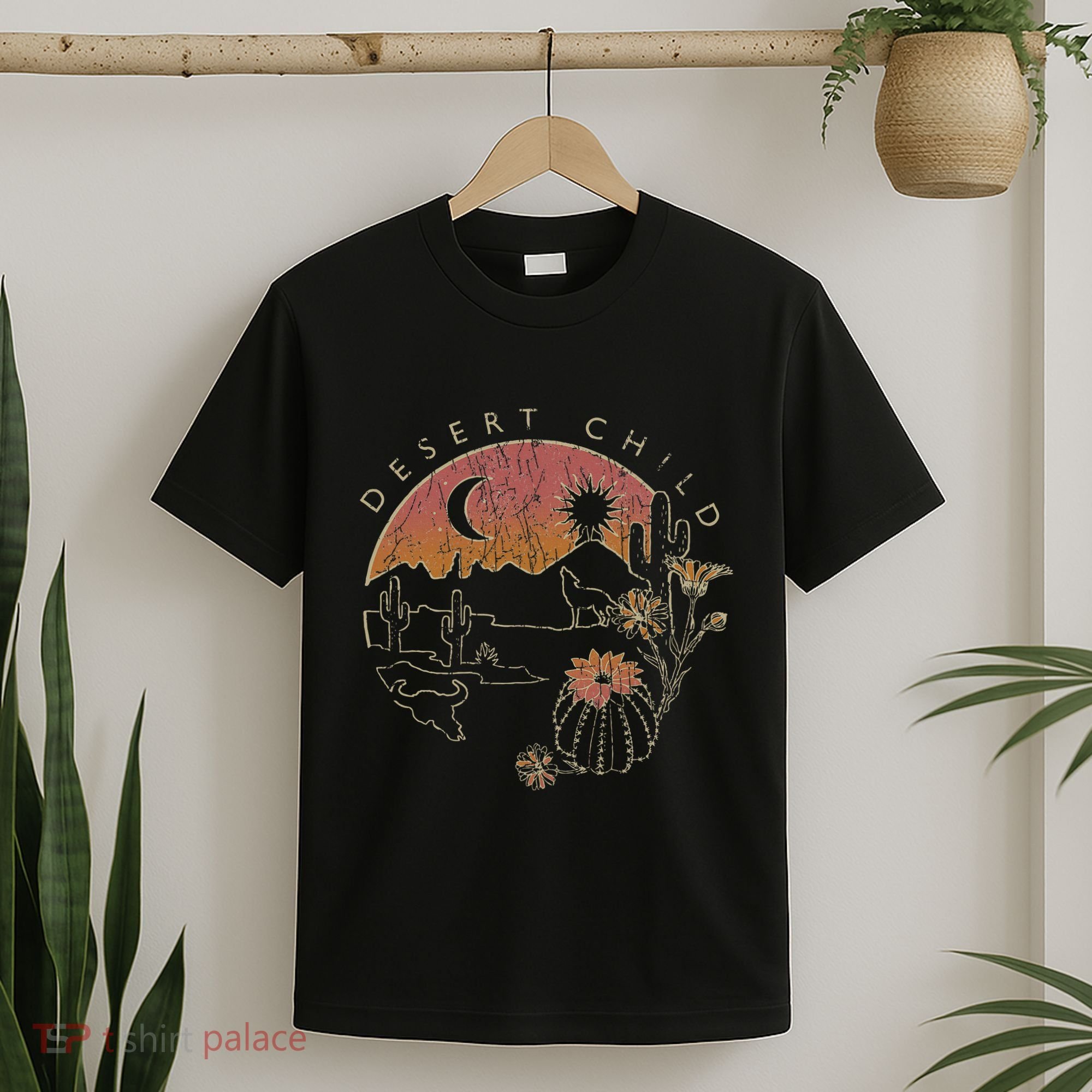 Desert Child Night Landscape Outline T-Shirt