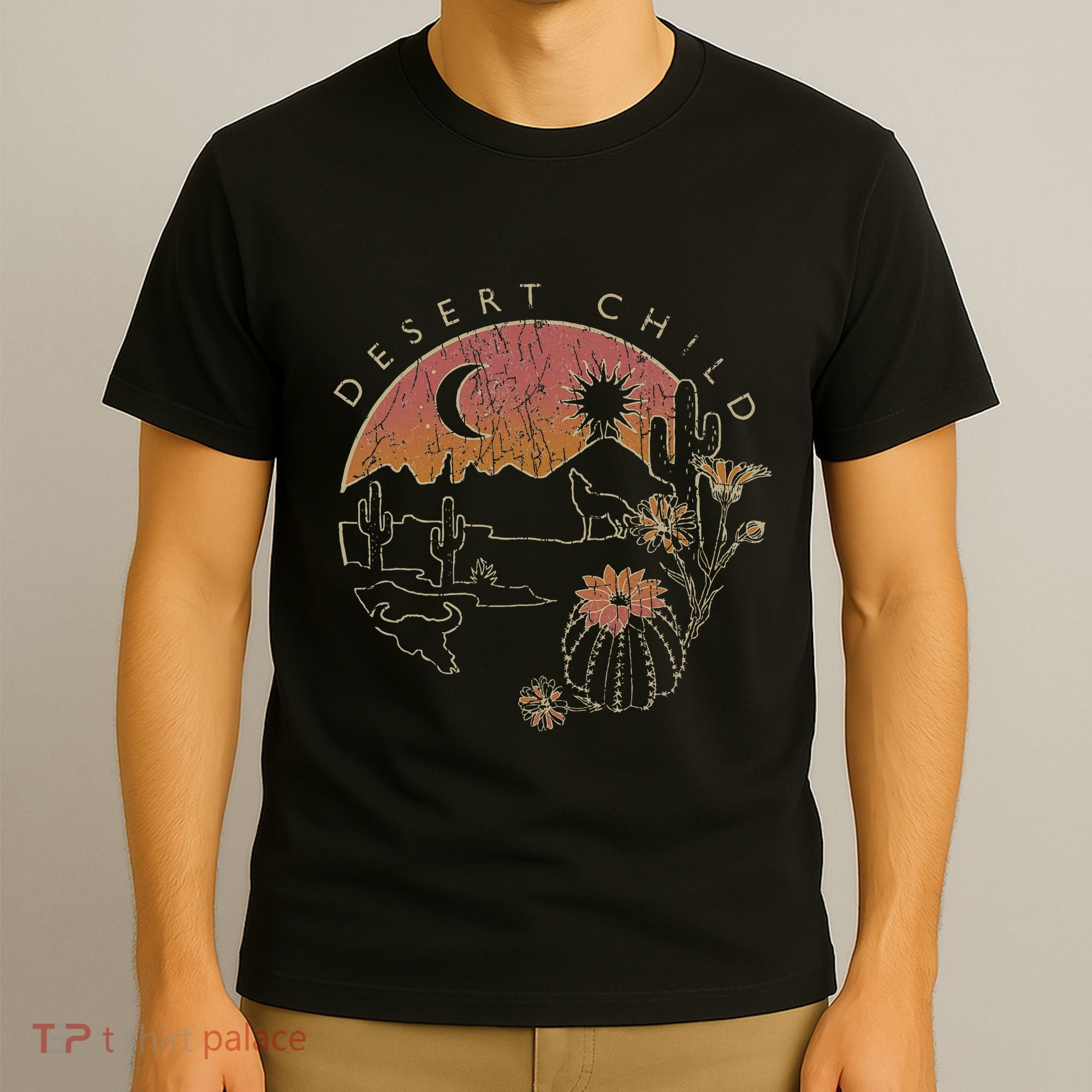 Desert Child Night Landscape Outline T-Shirt