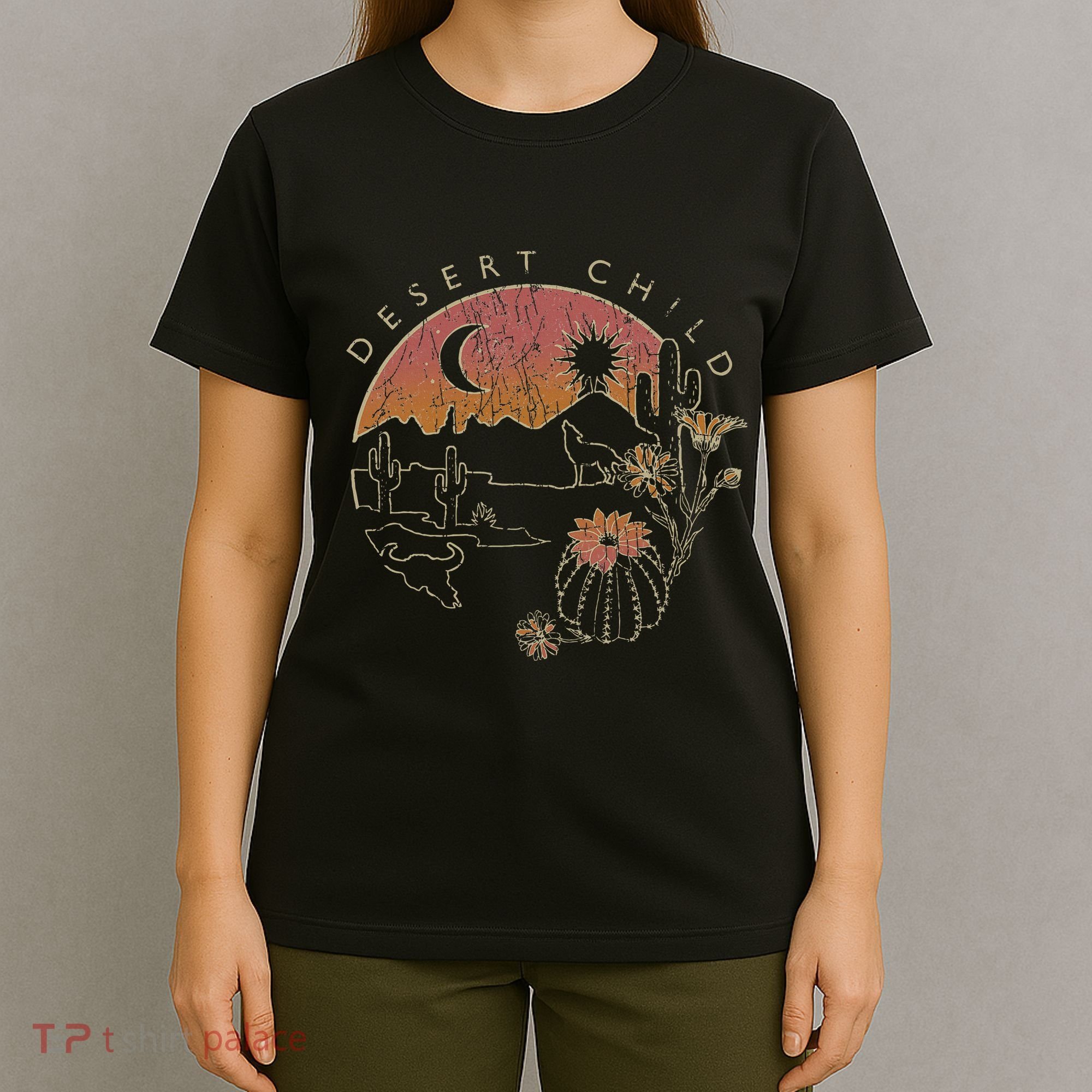 Desert Child Night Landscape Outline T-Shirt