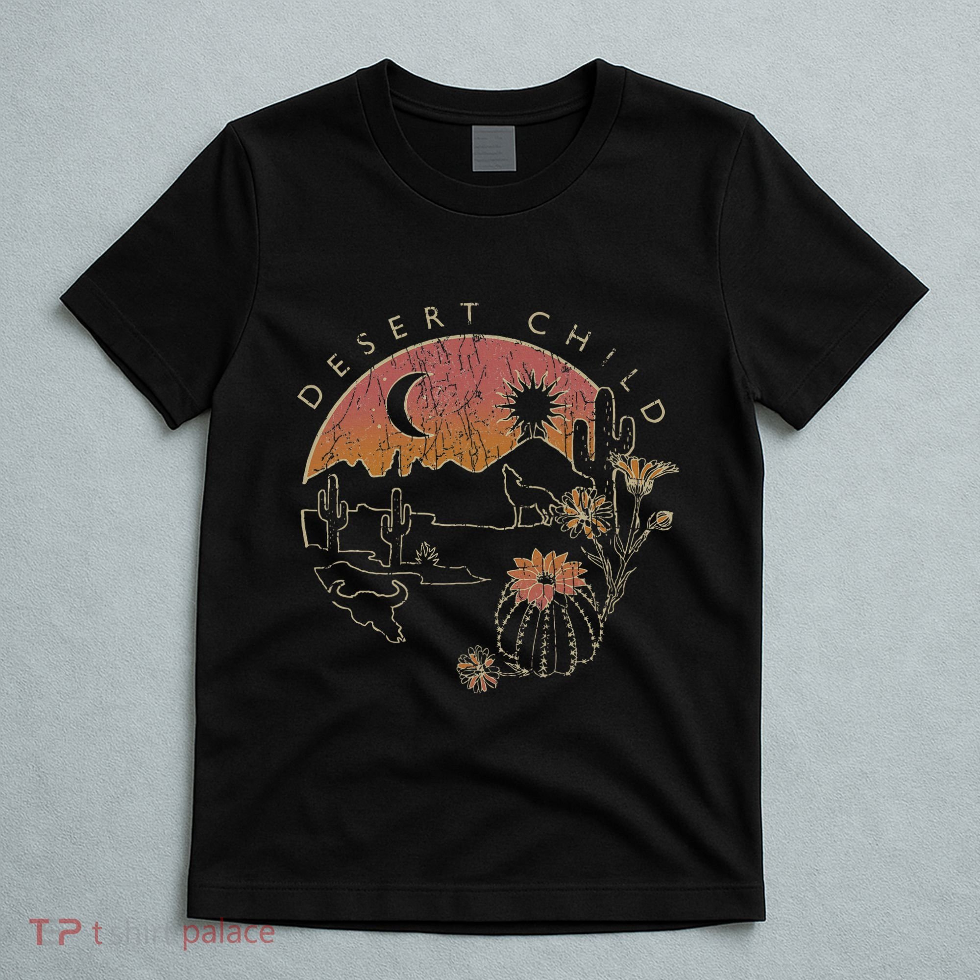 Desert Child Night Landscape Outline T-Shirt