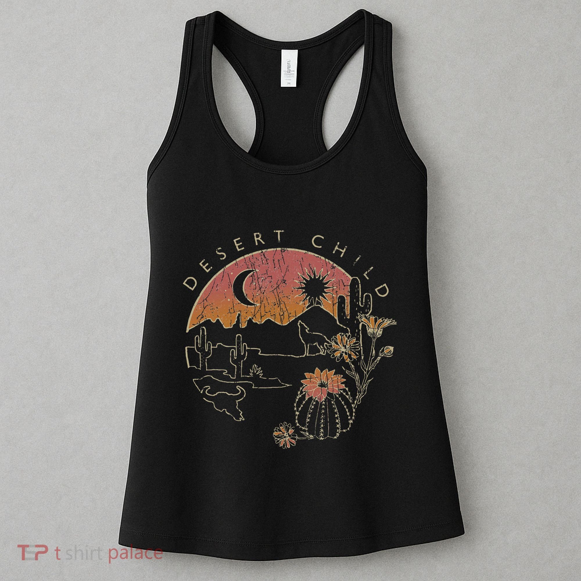 Desert Child Night Landscape Outline Women's Tank Top