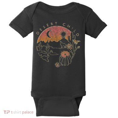 Desert Child Night Landscape Outline Baby Bodysuit