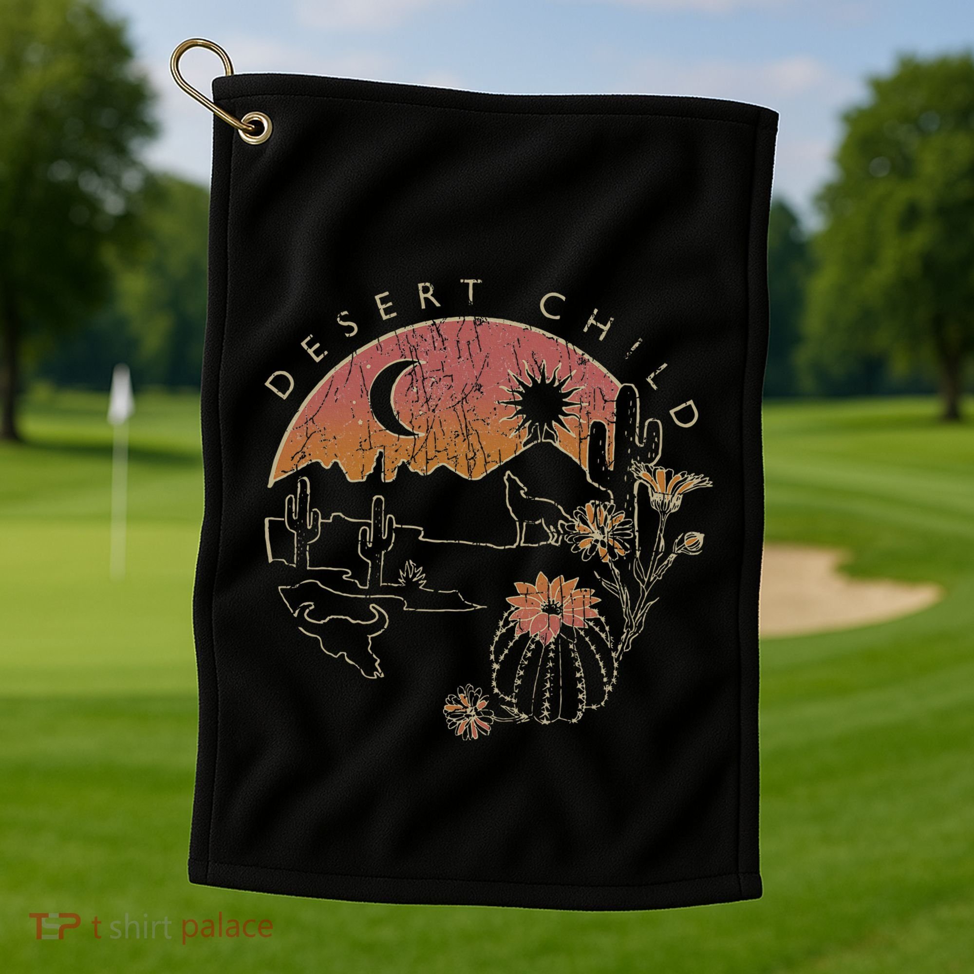 Desert Child Night Landscape Outline Golf Towel