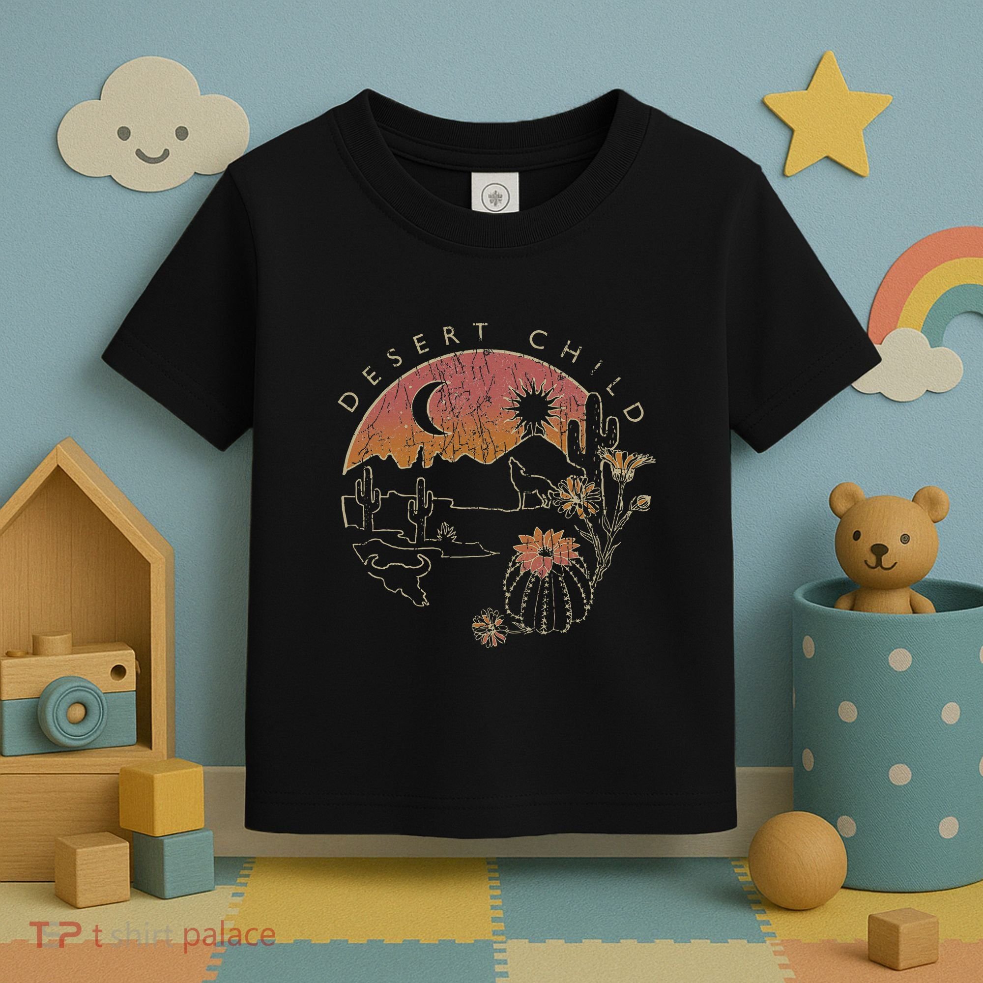 Desert Child Night Landscape Outline Toddler T-Shirt