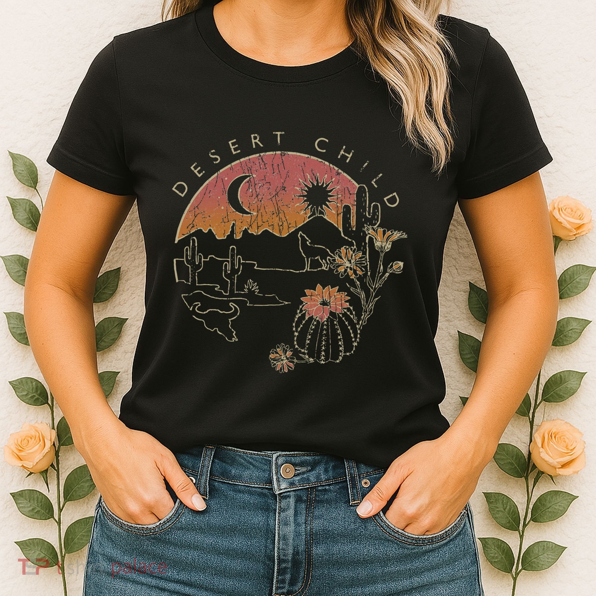 Desert Child Night Landscape Outline Women's T-Shirt