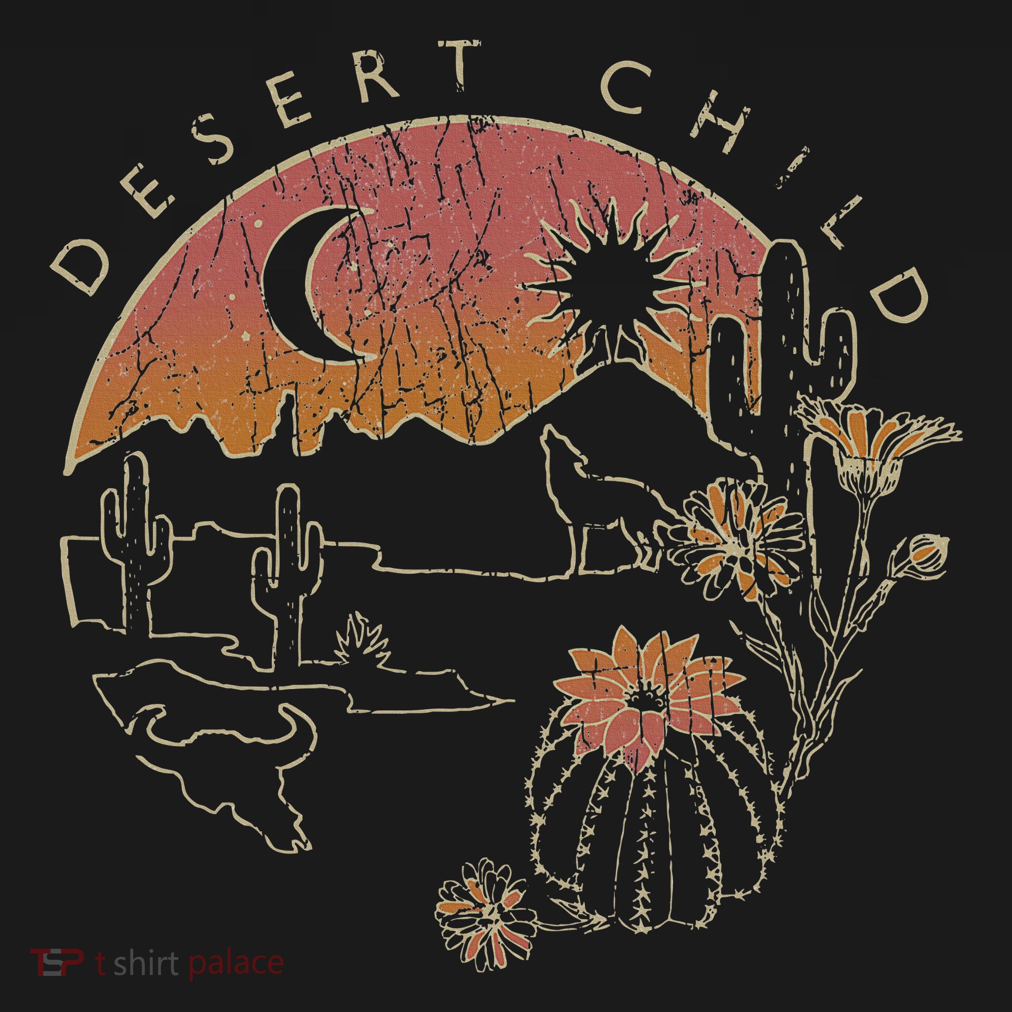 Desert Child Night Landscape Outline Kids Sweatshirt