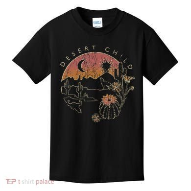 Desert Child Night Landscape Outline Kids T-Shirt