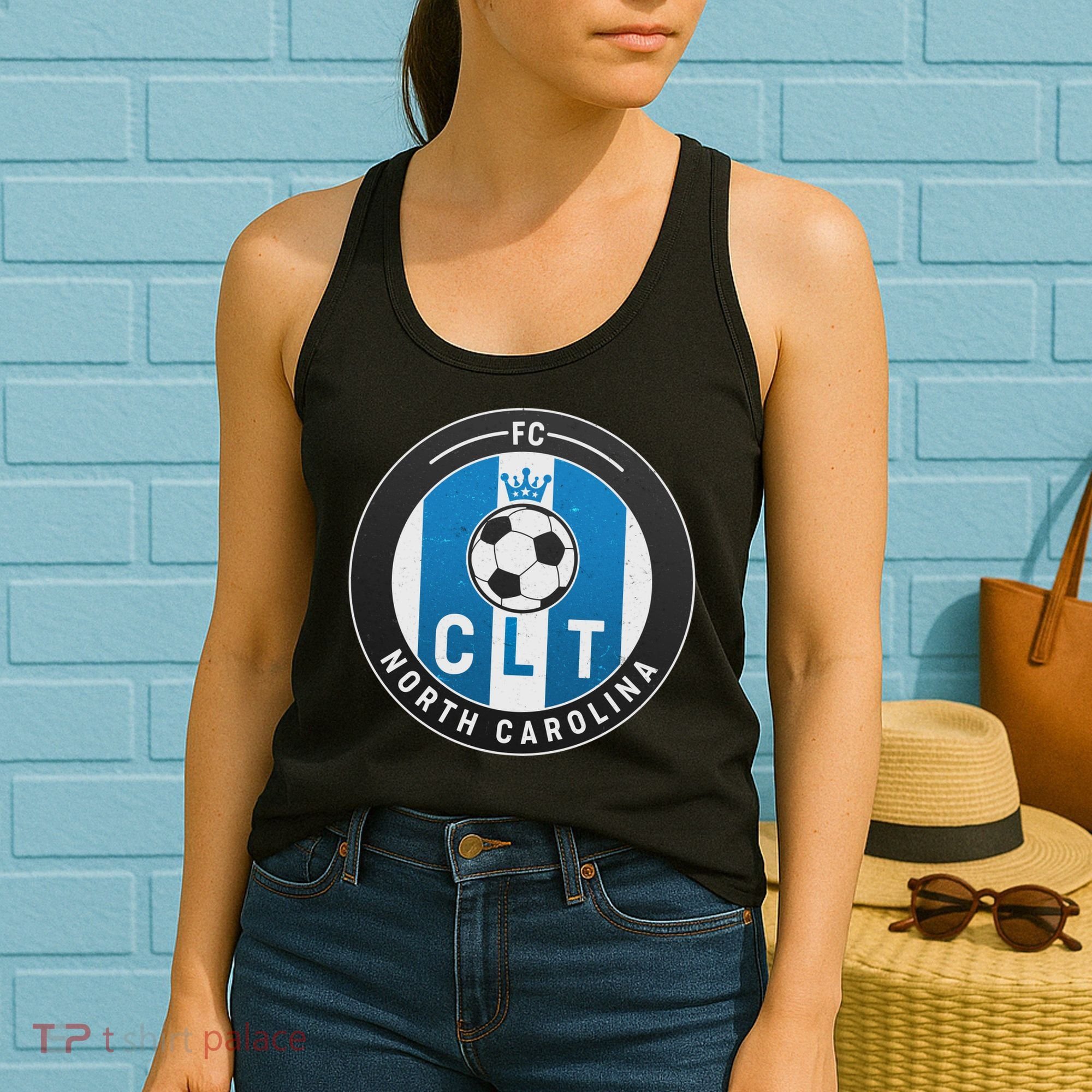 Distressed Charlotte North Carolina CLT Soccer Jersey Women's Tank Top