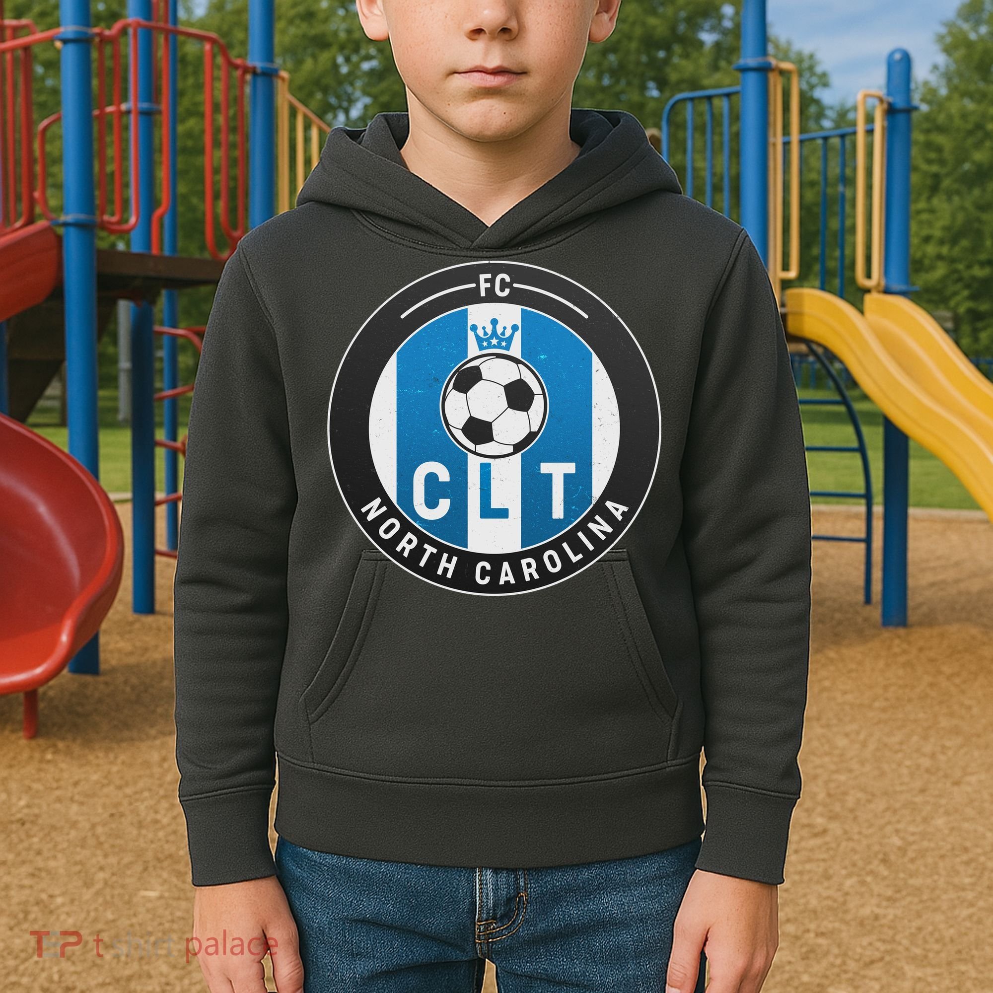Distressed Charlotte North Carolina CLT Soccer Jersey Kids Hoodie