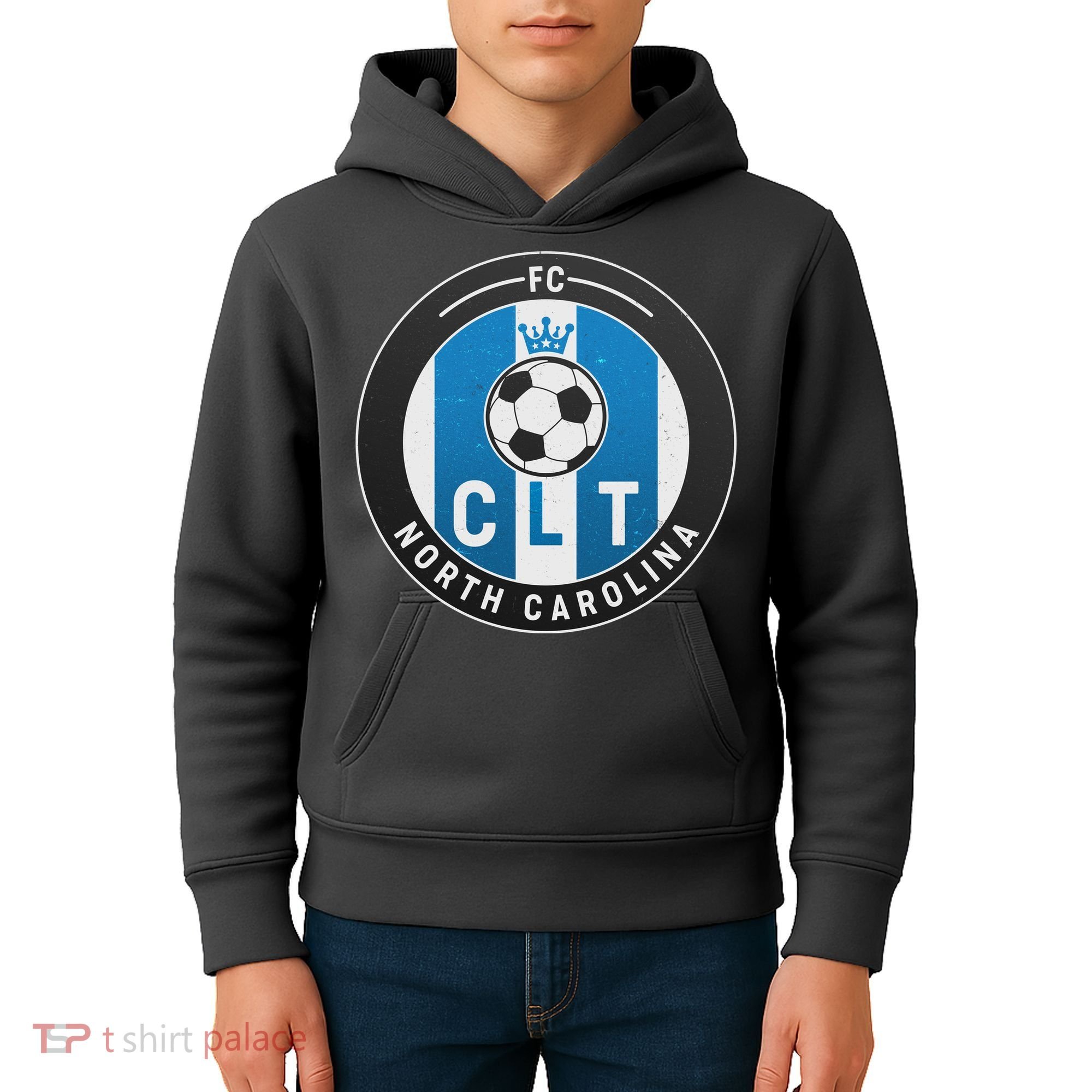 Distressed Charlotte North Carolina CLT Soccer Jersey Kids Hoodie