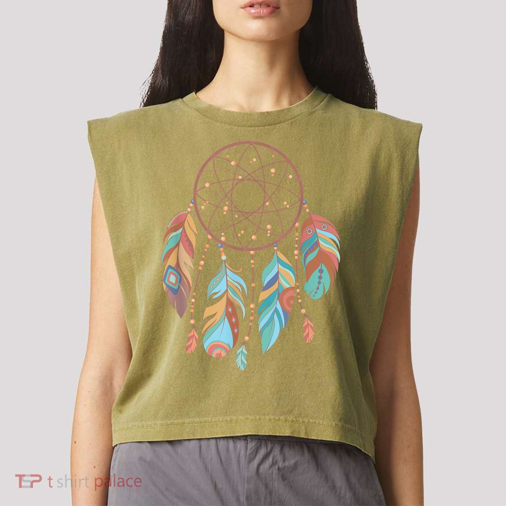 Dream Catcher Native American Feathers Tribal Dreamcatcher Garment-Dyed Women's Muscle Tee
