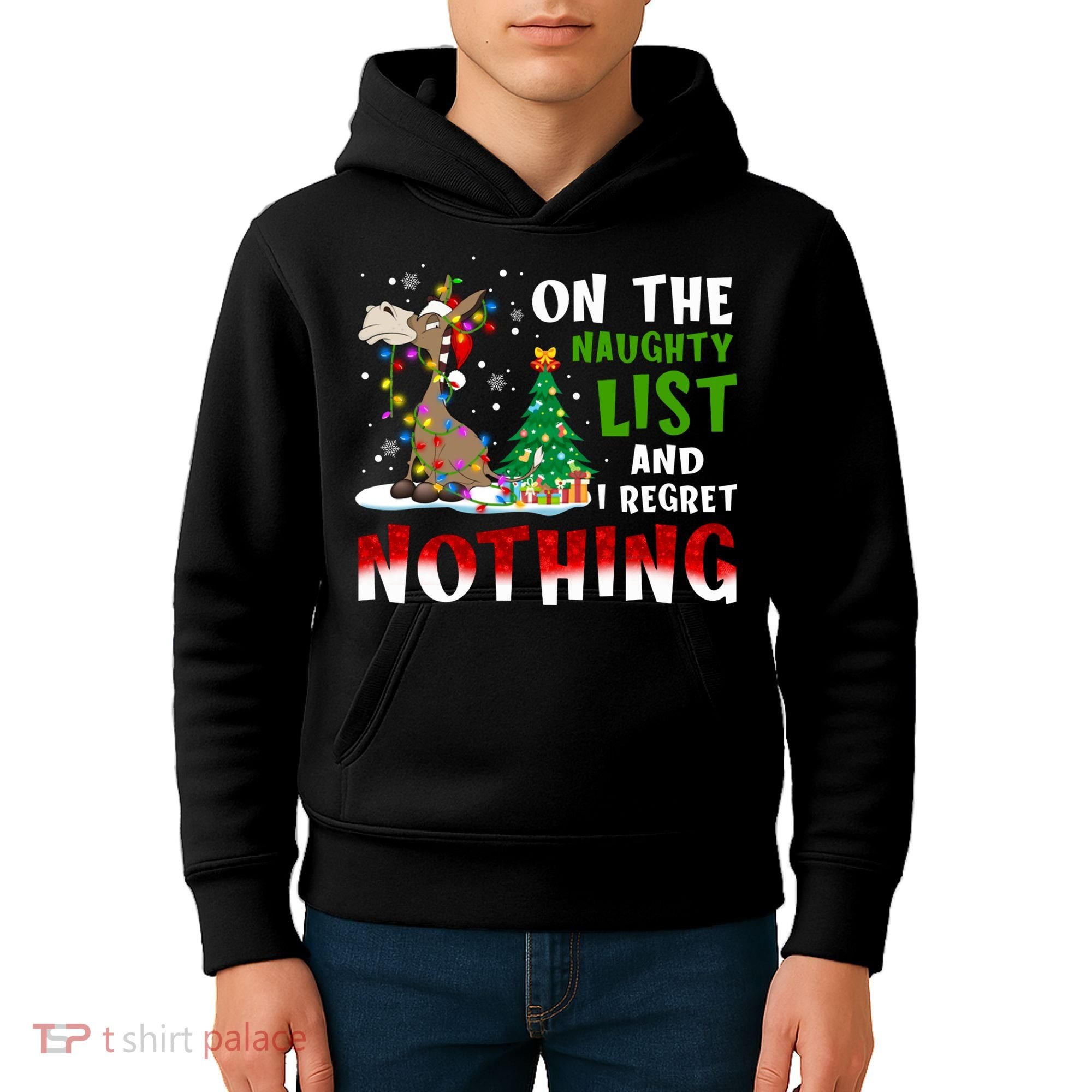 Donkey Christmas On The Naughty List And I Regret Nothing Kids Hoodie