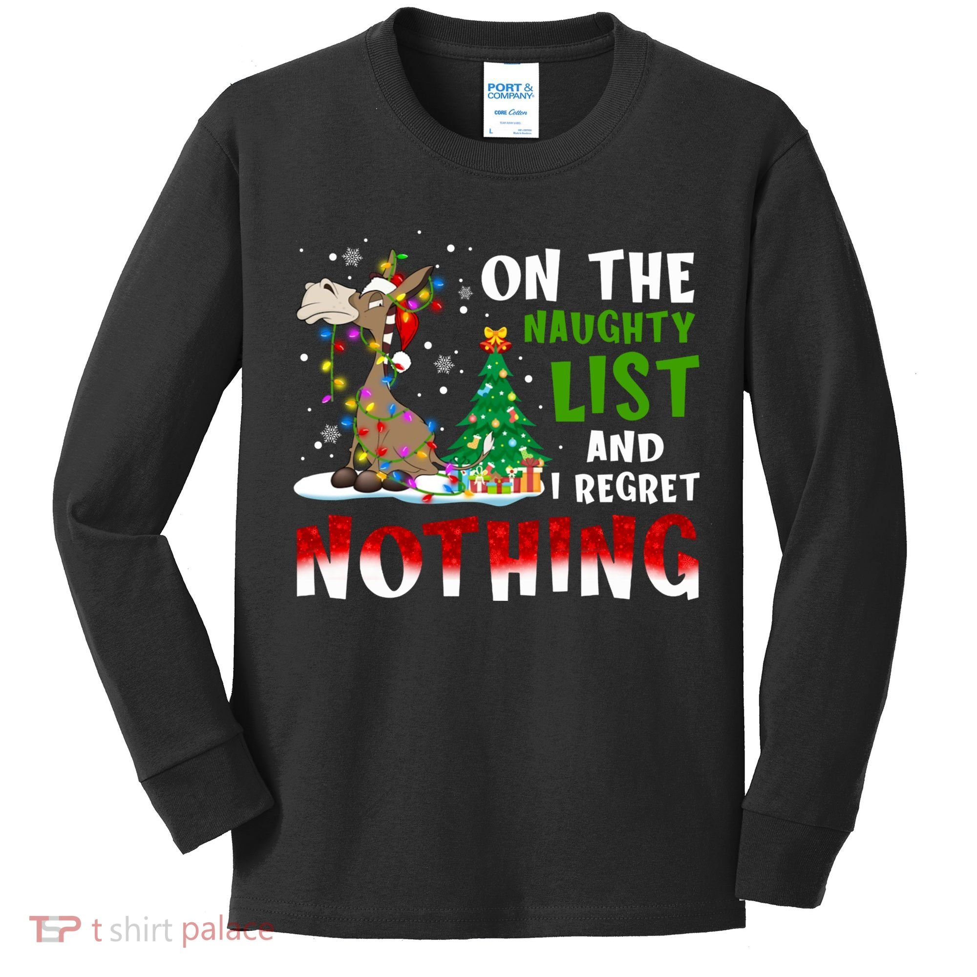Donkey Christmas On The Naughty List And I Regret Nothing Kids Long Sleeve Shirt