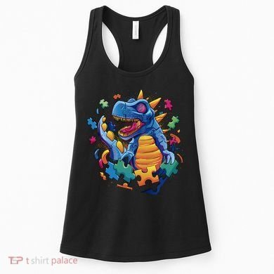 Dinosaur Colorful Puzzle Pieces Women's Tank Top
