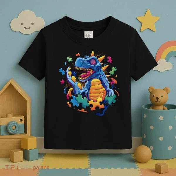 Dinosaur Colorful Puzzle Pieces Toddler T-Shirt