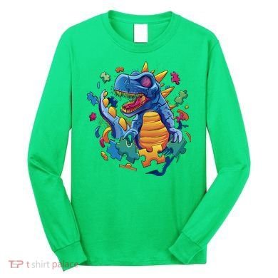 Dinosaur Colorful Puzzle Pieces Long Sleeve Shirt