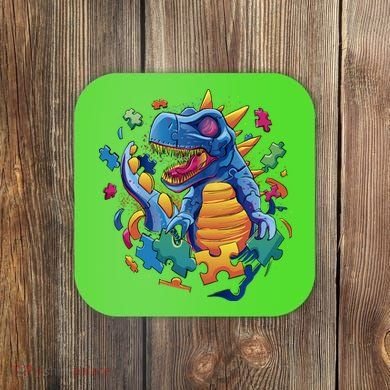 Dinosaur Colorful Puzzle Pieces Coaster