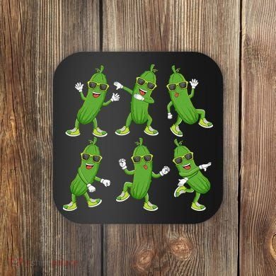 Dabbing Cucumber Pickle Dancing Wearing Sunglasses Dab Dance Coaster