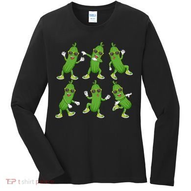 Dabbing Cucumber Pickle Dancing Wearing Sunglasses Dab Dance Women's Long Sleeve Shirt