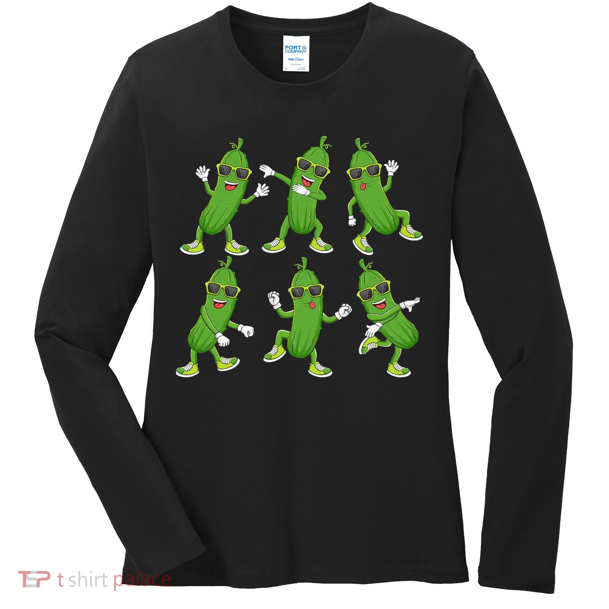 Dabbing Cucumber Pickle Dancing Wearing Sunglasses Dab Dance Women's Long Sleeve Shirt