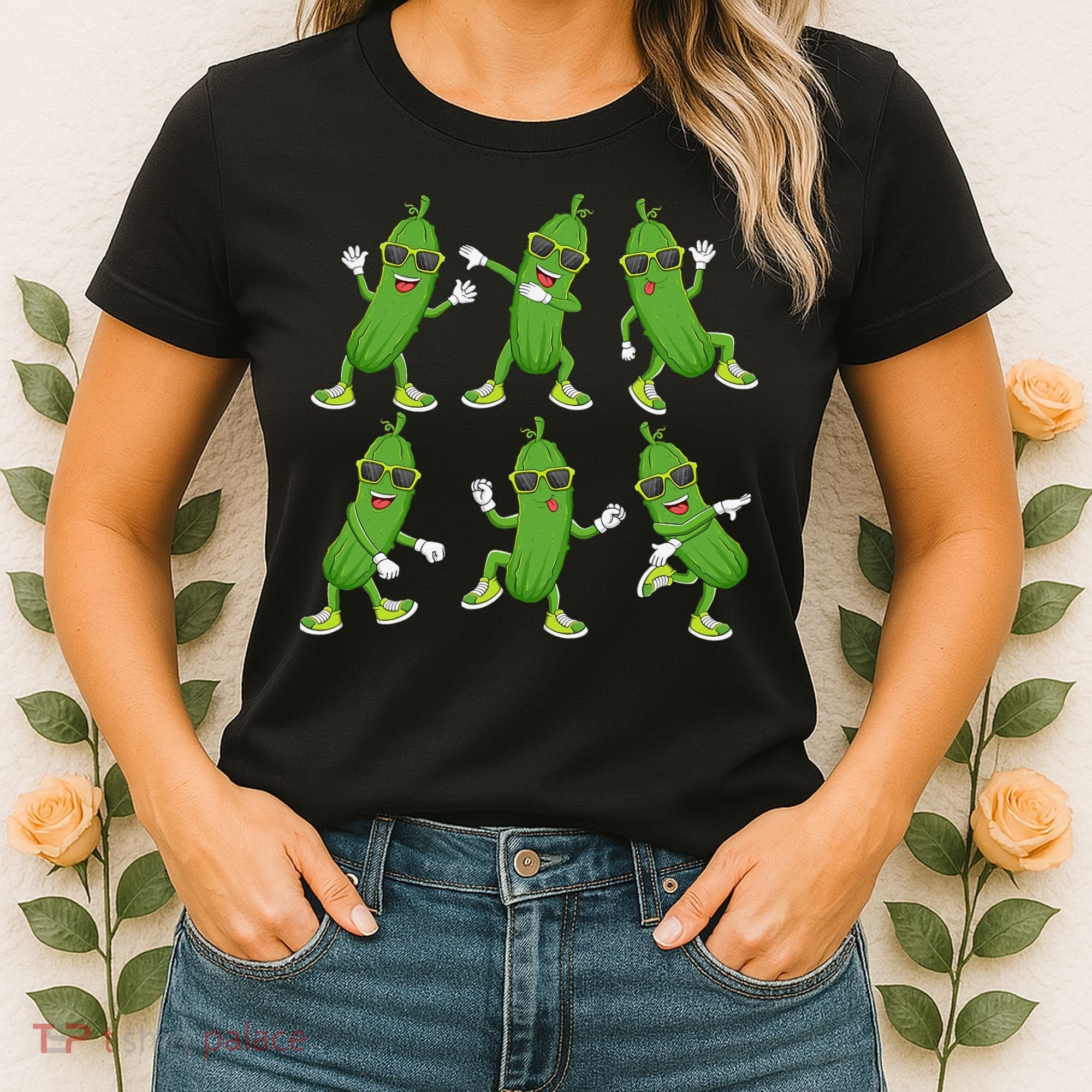 Dabbing Cucumber Pickle Dancing Wearing Sunglasses Dab Dance Women's T-Shirt