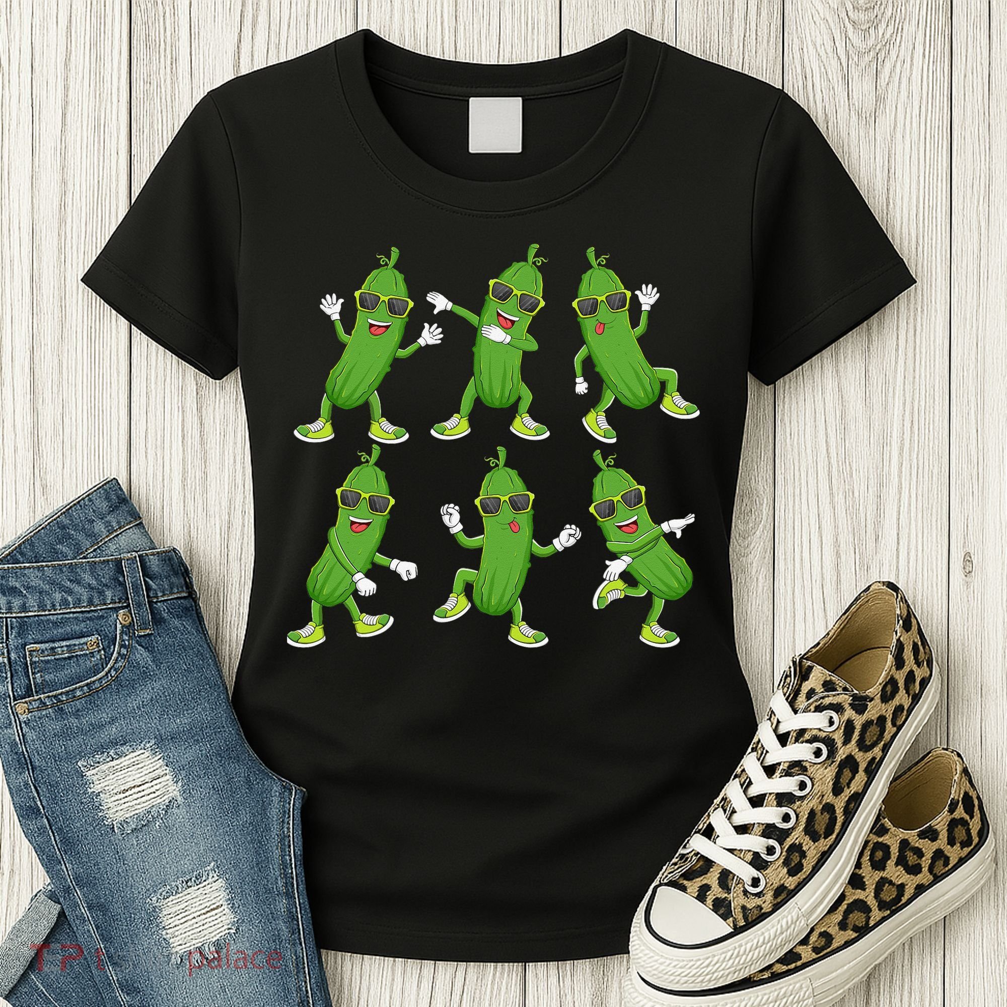 Dabbing Cucumber Pickle Dancing Wearing Sunglasses Dab Dance Women's T-Shirt