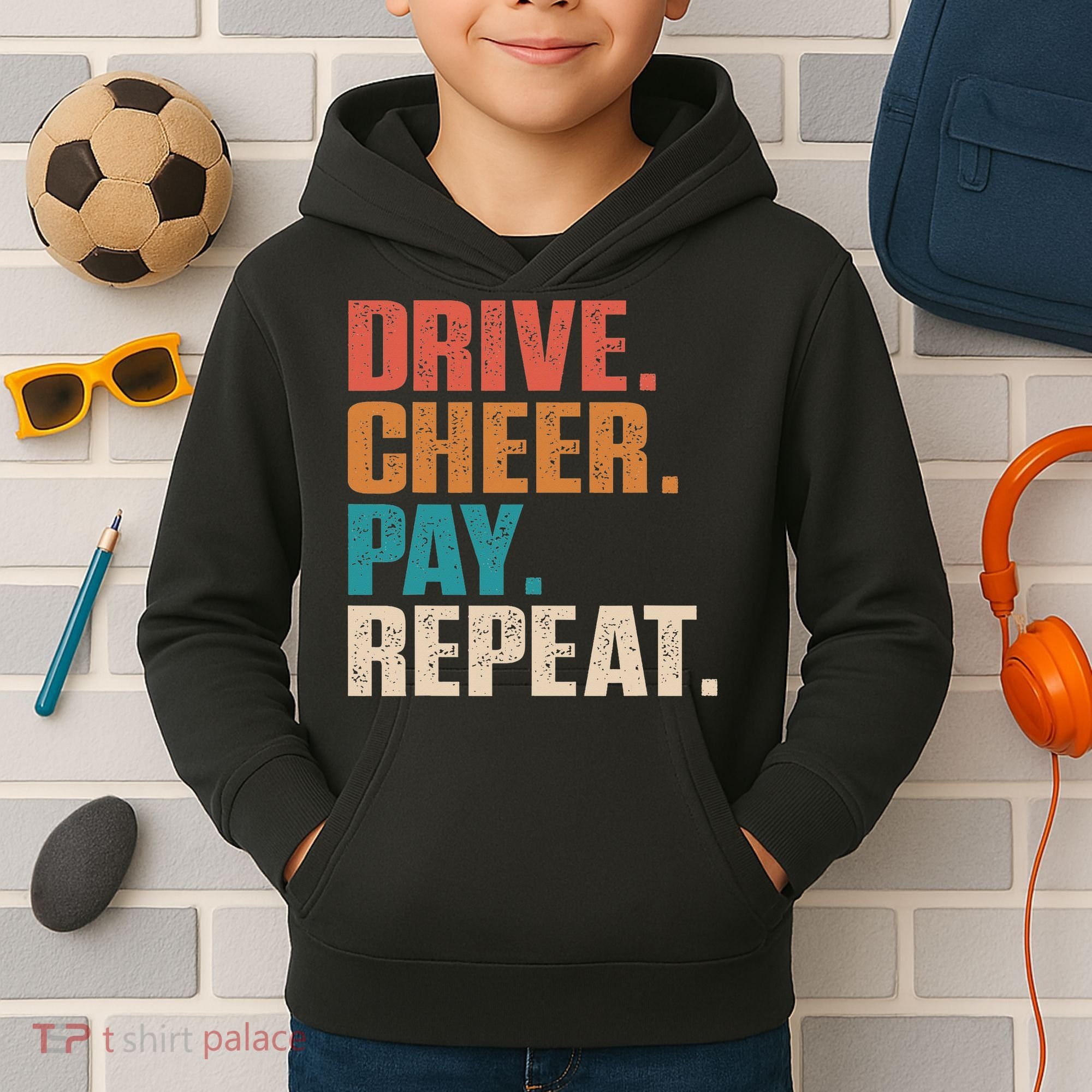 Drive Cheer Pay Repeat Funny Baseball Softball Kids Hoodie