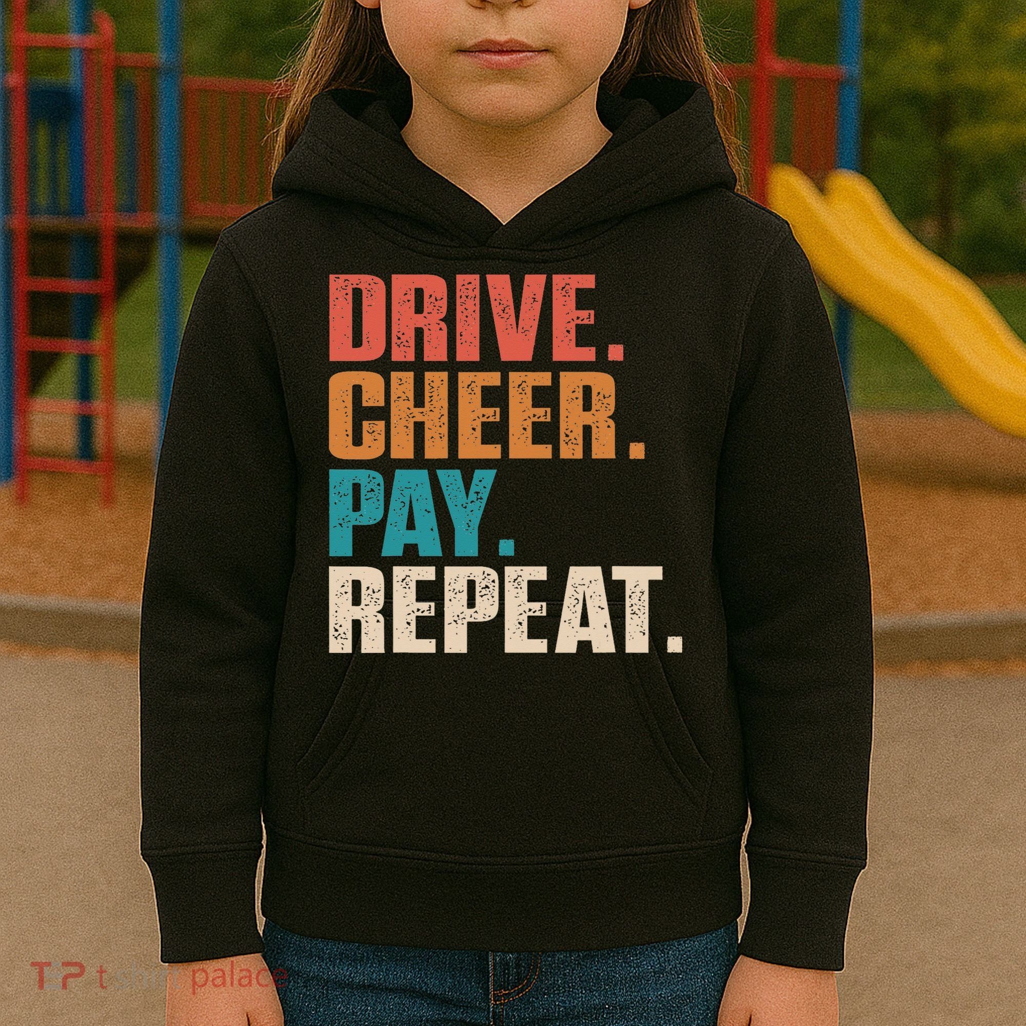 Drive Cheer Pay Repeat Funny Baseball Softball Kids Hoodie