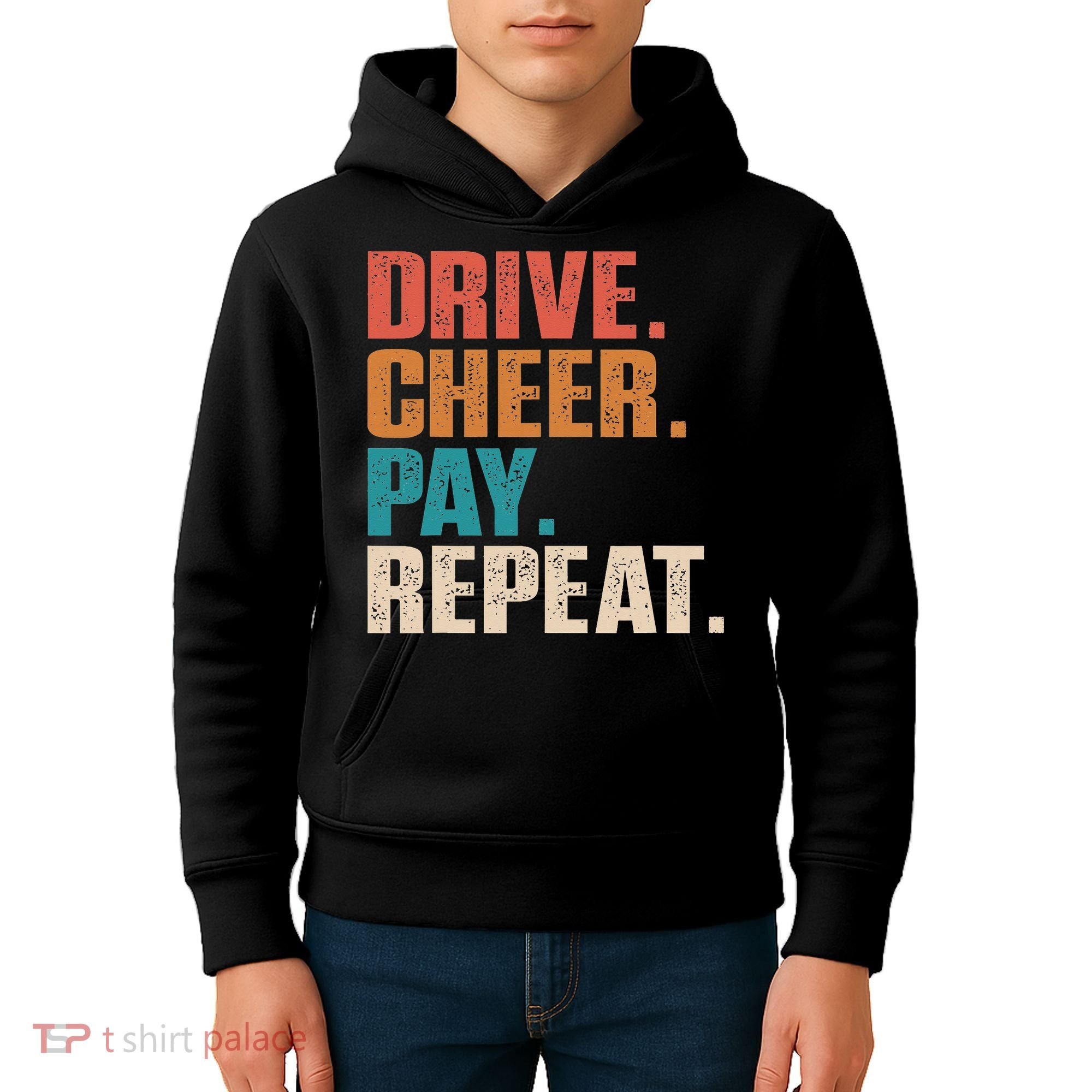Drive Cheer Pay Repeat Funny Baseball Softball Kids Hoodie