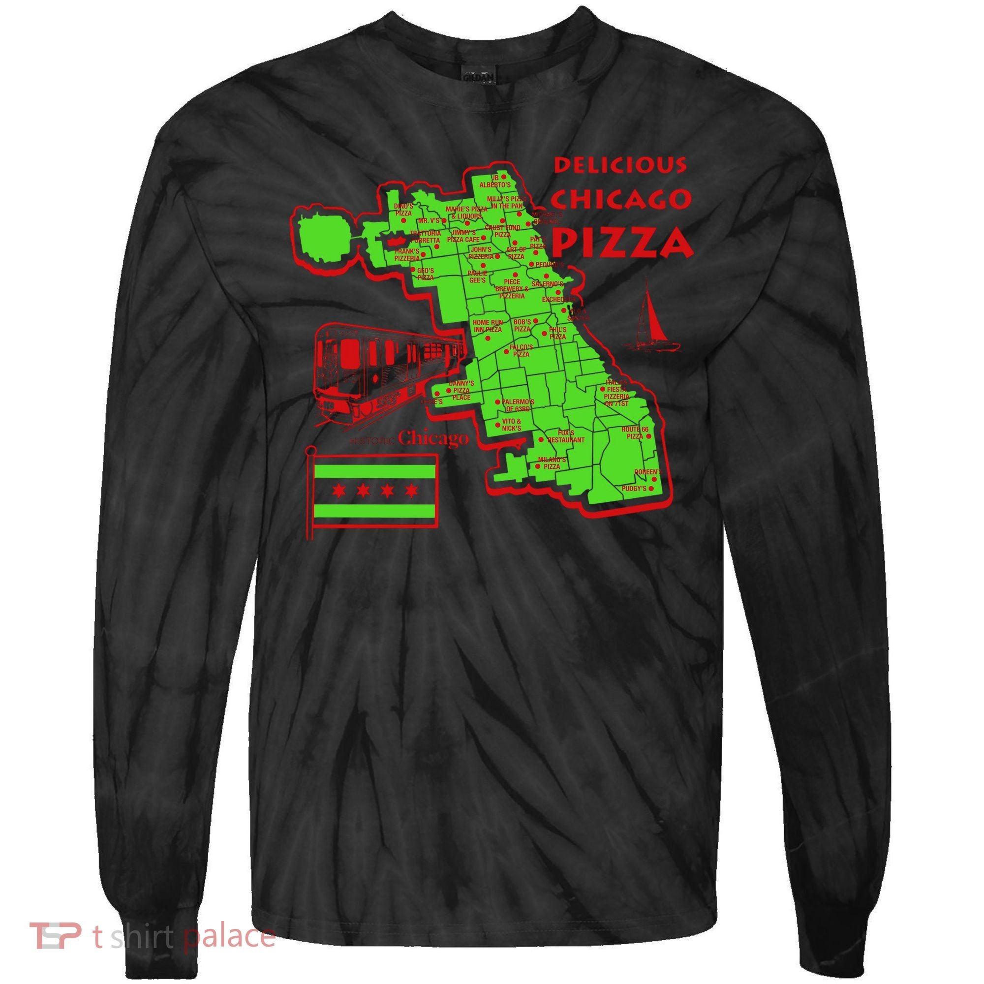 Delicious Chicago Pizza Tie-Dye Long Sleeve Shirt