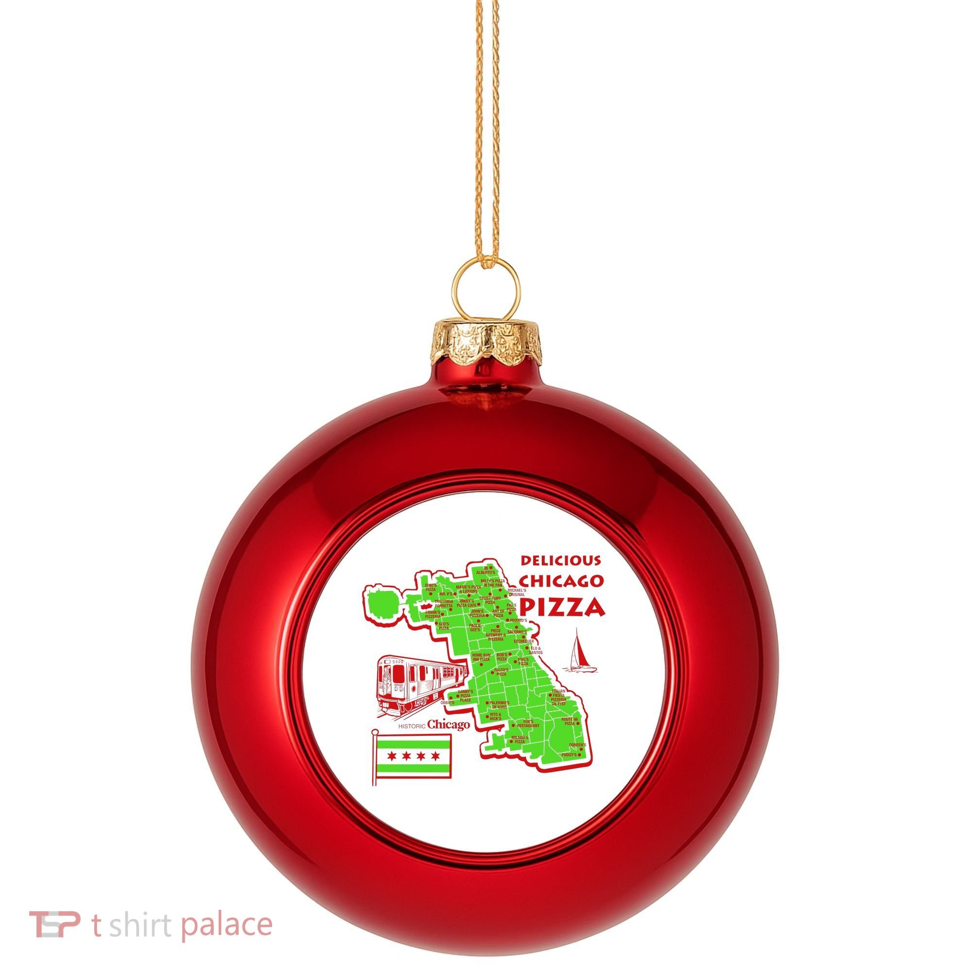 Delicious Chicago Pizza Plastic Christmas Ball Ornament