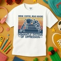 Drink Coffee Read Books Dismantle Systems Of Oppression Kids T-Shirt thumb 3