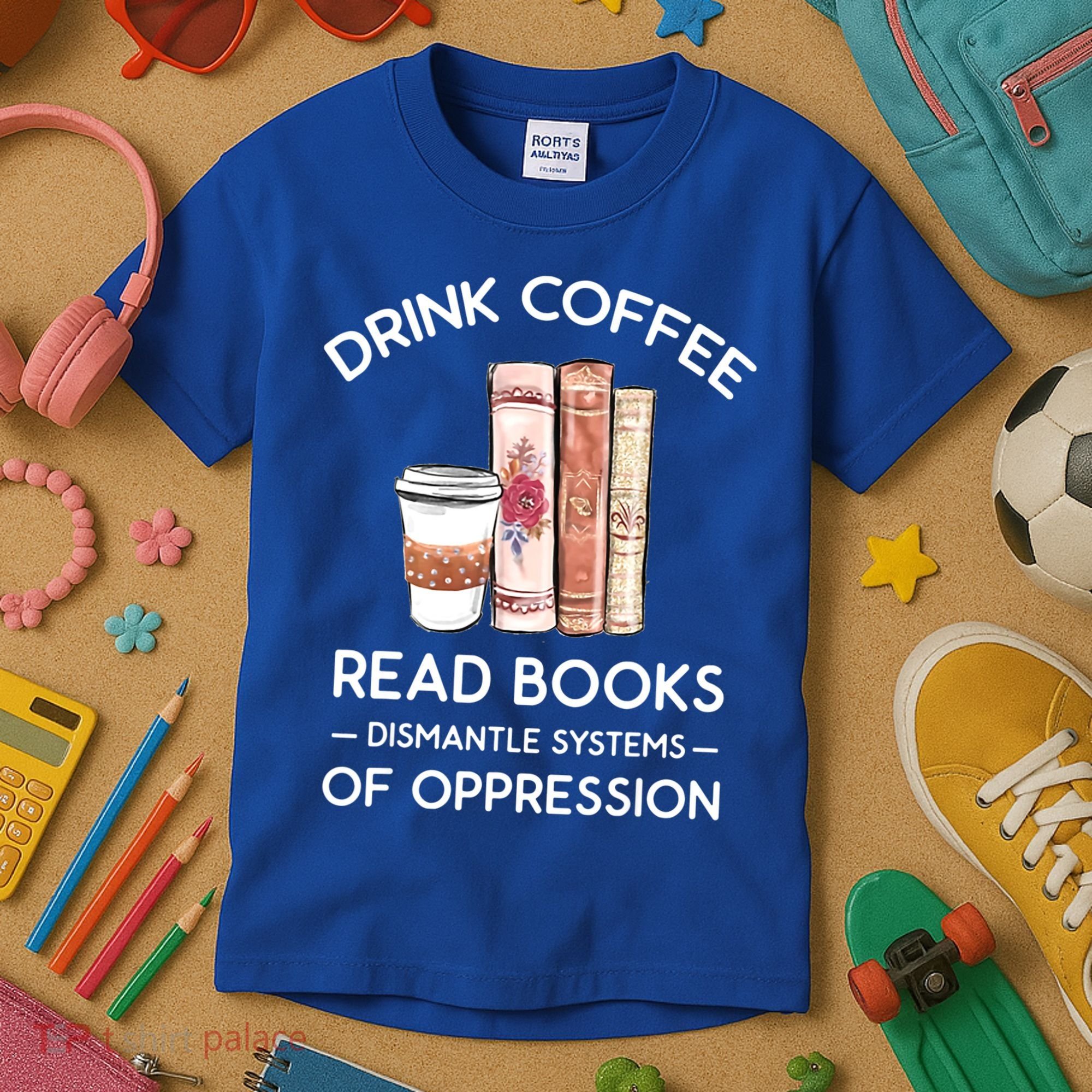 Drink Coffee Read Books Dismantle Systems Of Oppression Kids T-Shirt