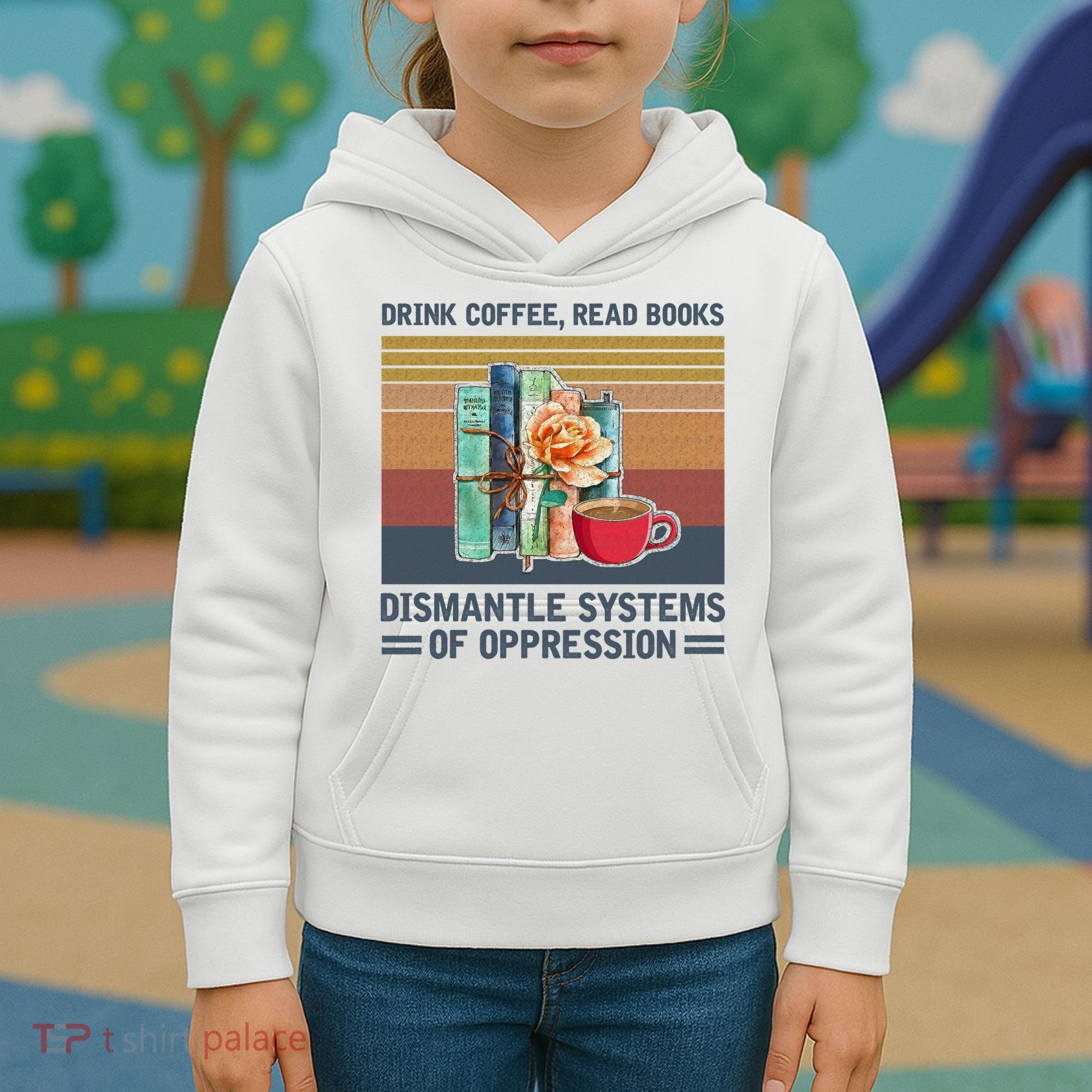 Drink Coffee Read Books Dismantle Systems Of Oppression Kids Hoodie