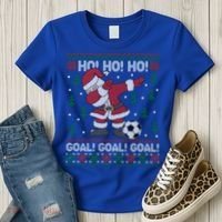 Dabbing Christmas Soccer Ho Santa Elf Ugly Xmas Sweater Cool Gift Women's T-Shirt thumb 3