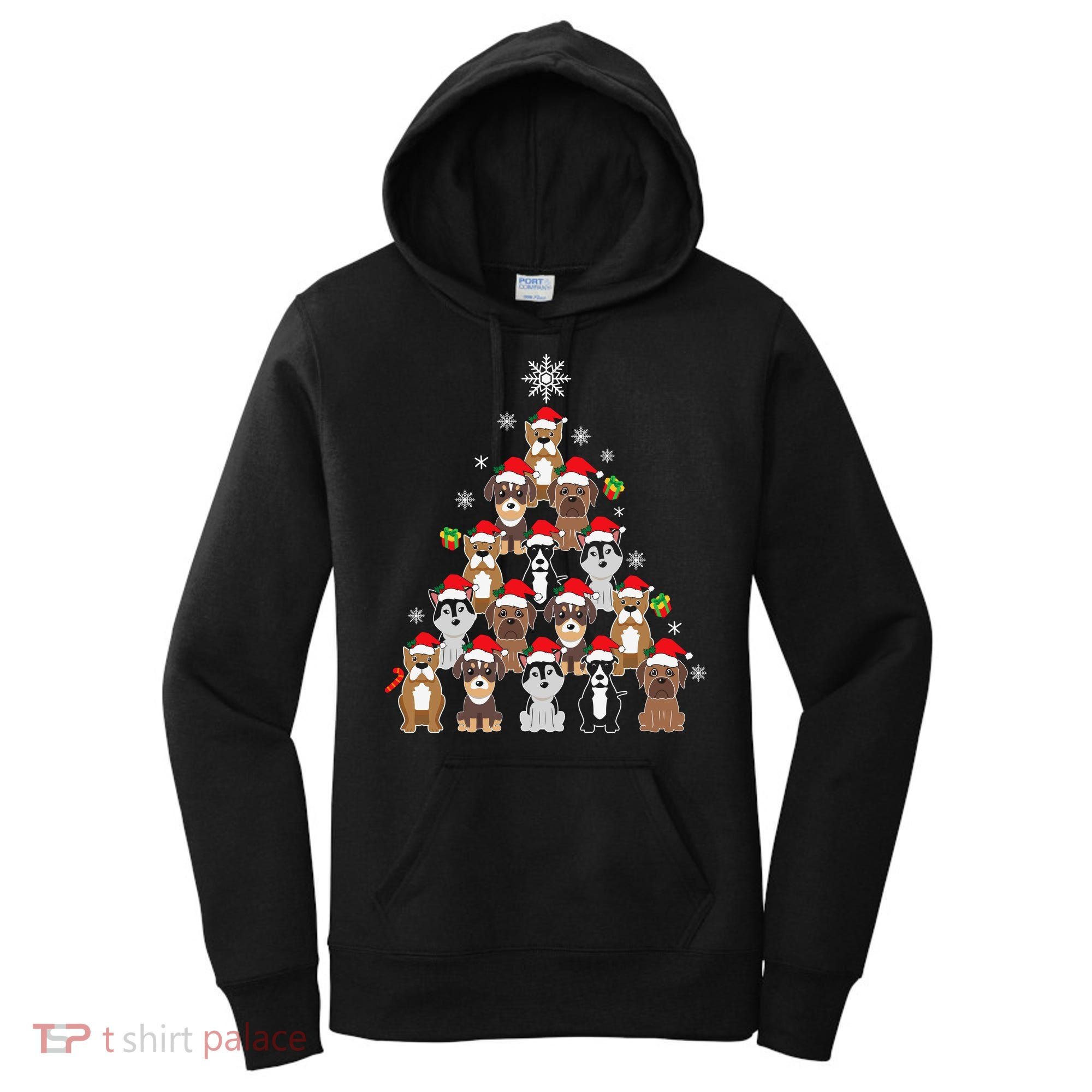 Dog Christmas Tree Funny Christmas Lights Xmas Women's Hoodie