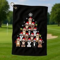 Dog Christmas Tree Funny Christmas Lights Xmas Golf Towel thumb 1