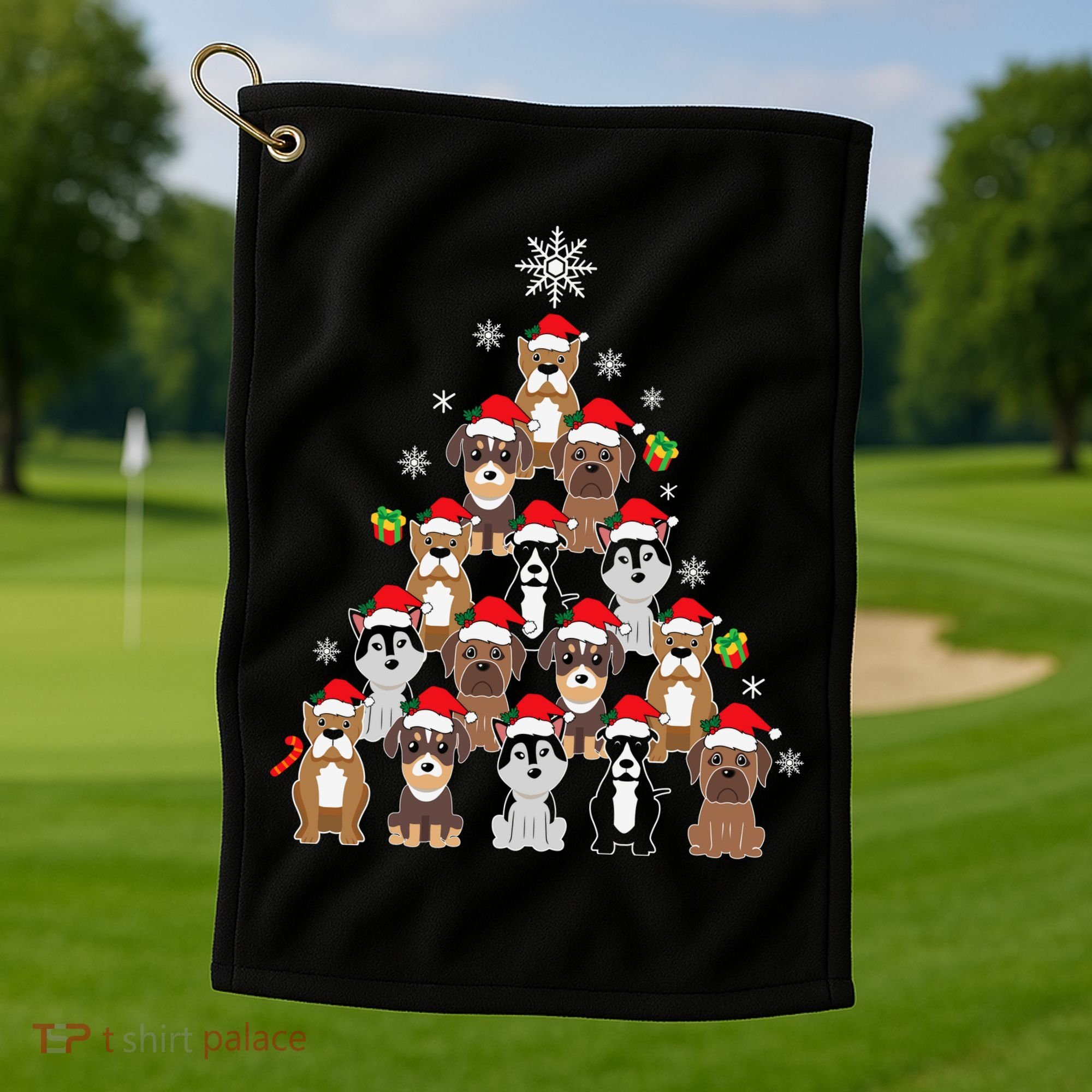 Dog Christmas Tree Funny Christmas Lights Xmas Golf Towel