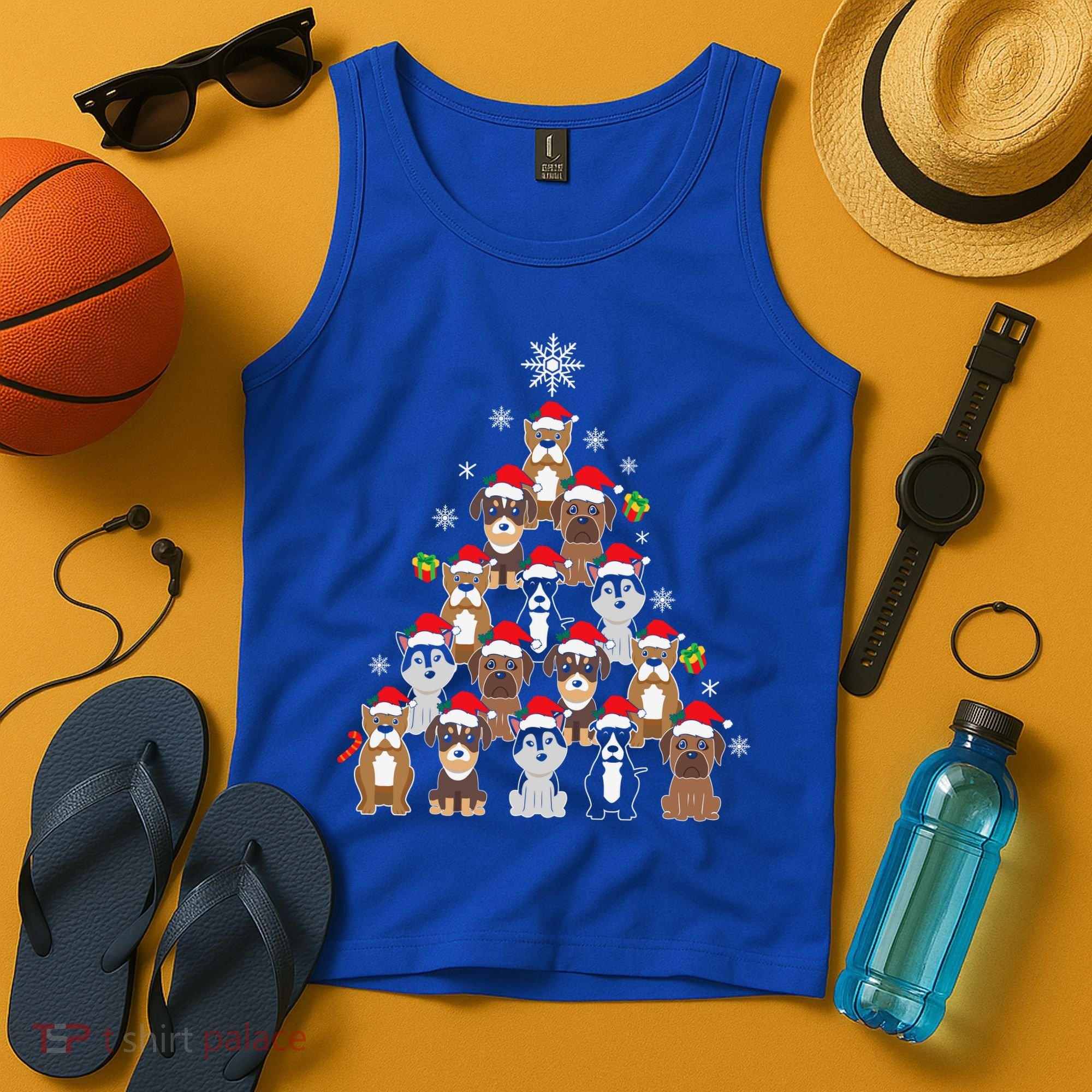 Dog Christmas Tree Funny Christmas Lights Xmas Tank Top