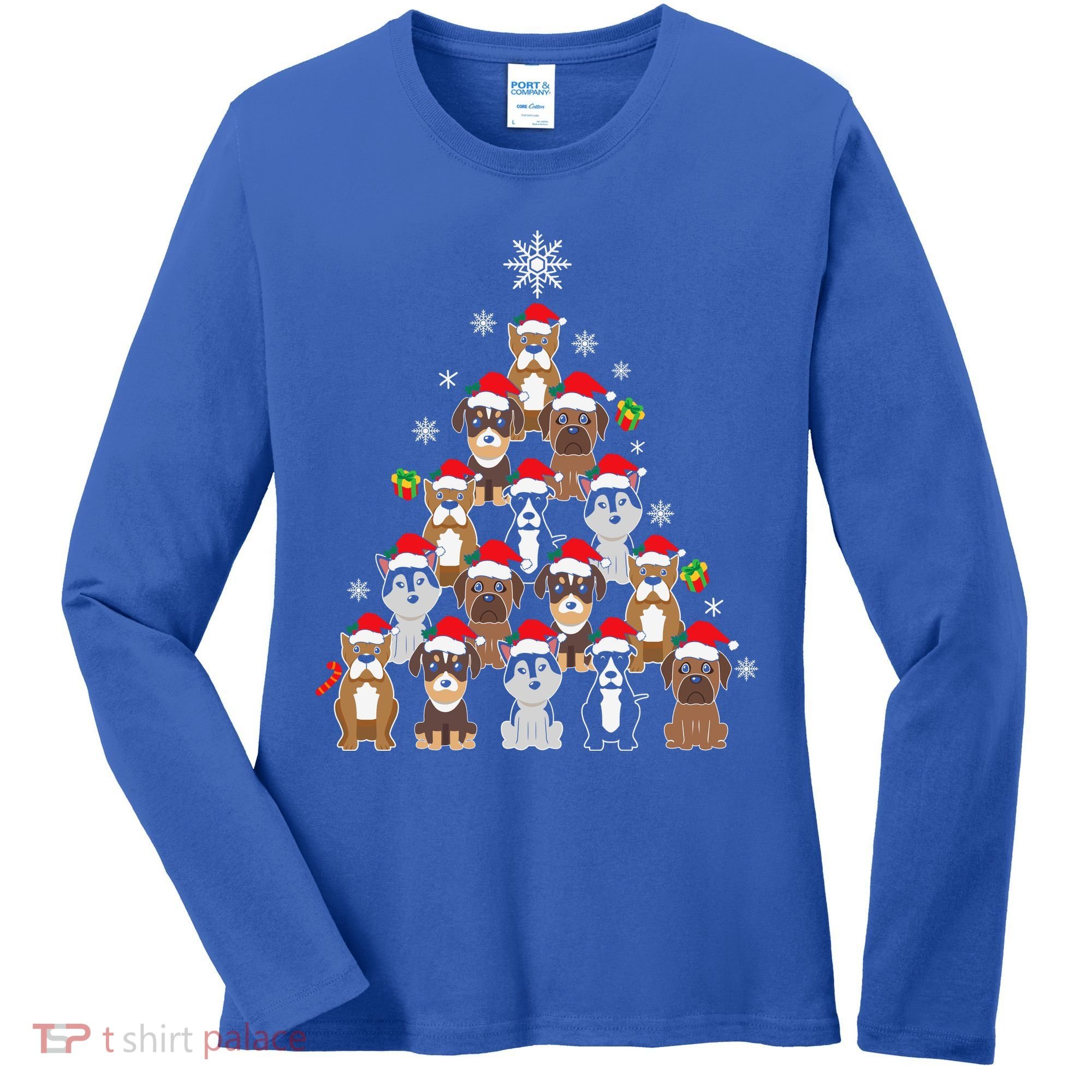 Dog Christmas Tree Funny Christmas Lights Xmas Women's Long Sleeve Shirt