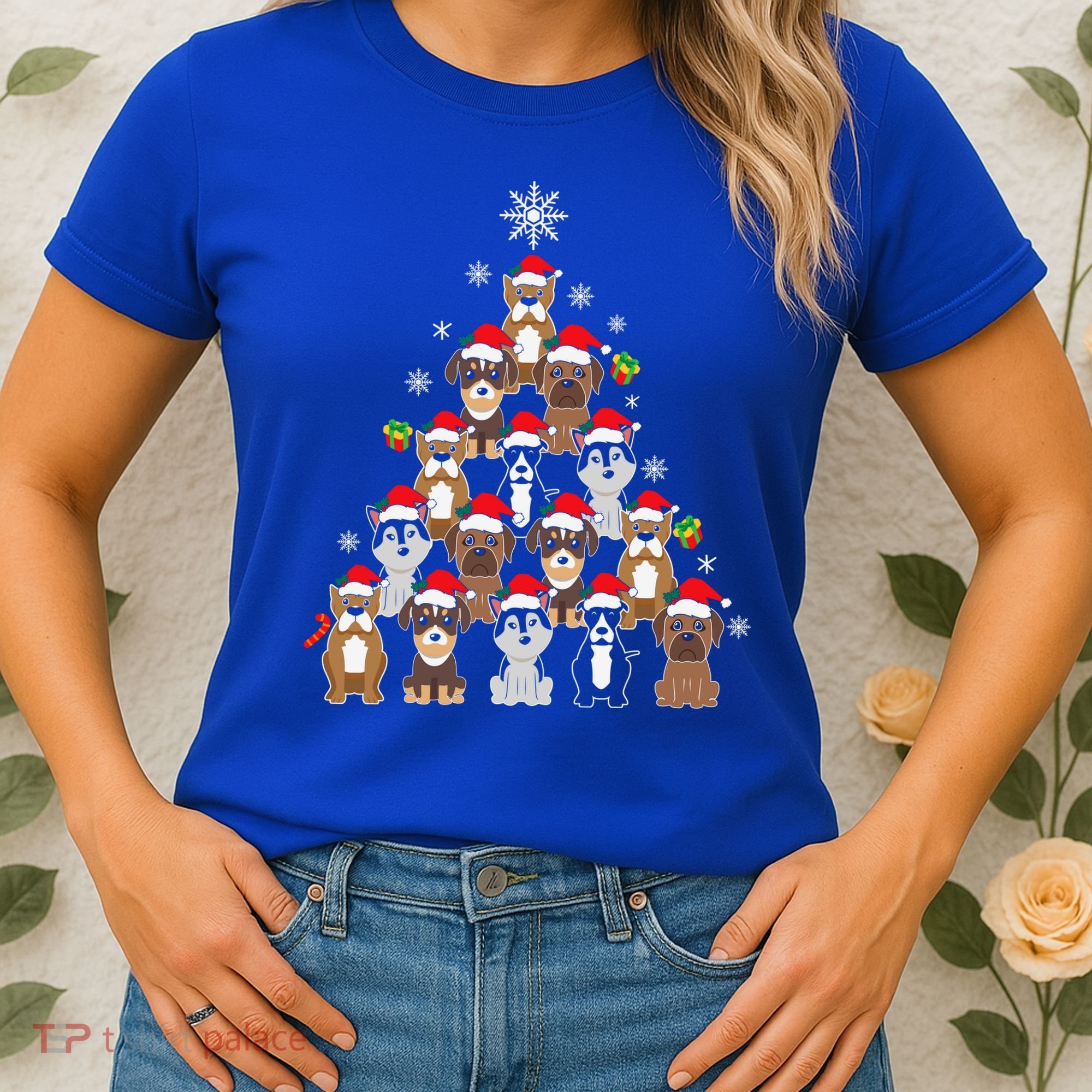 Dog Christmas Tree Funny Christmas Lights Xmas Women's T-Shirt