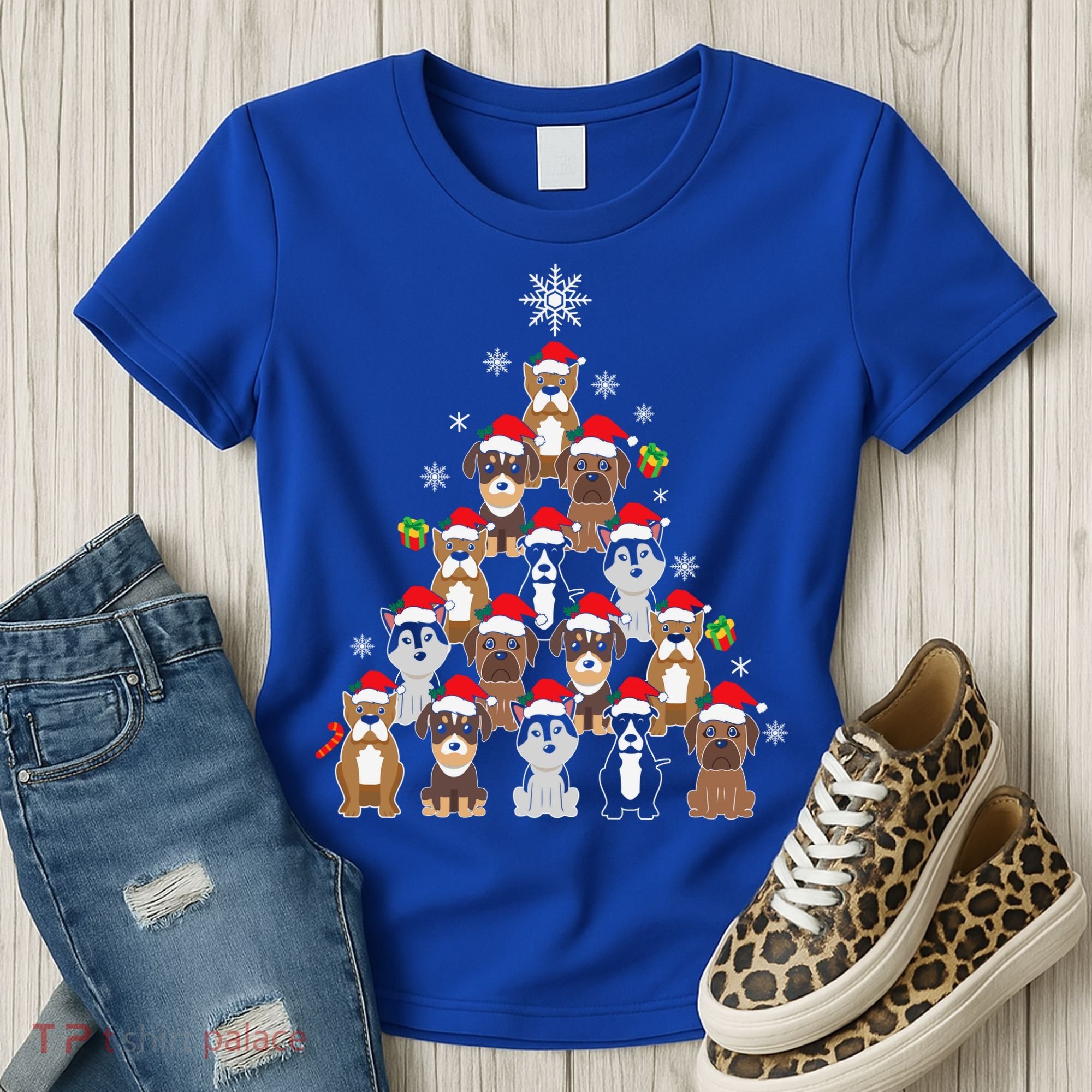 Dog Christmas Tree Funny Christmas Lights Xmas Women's T-Shirt